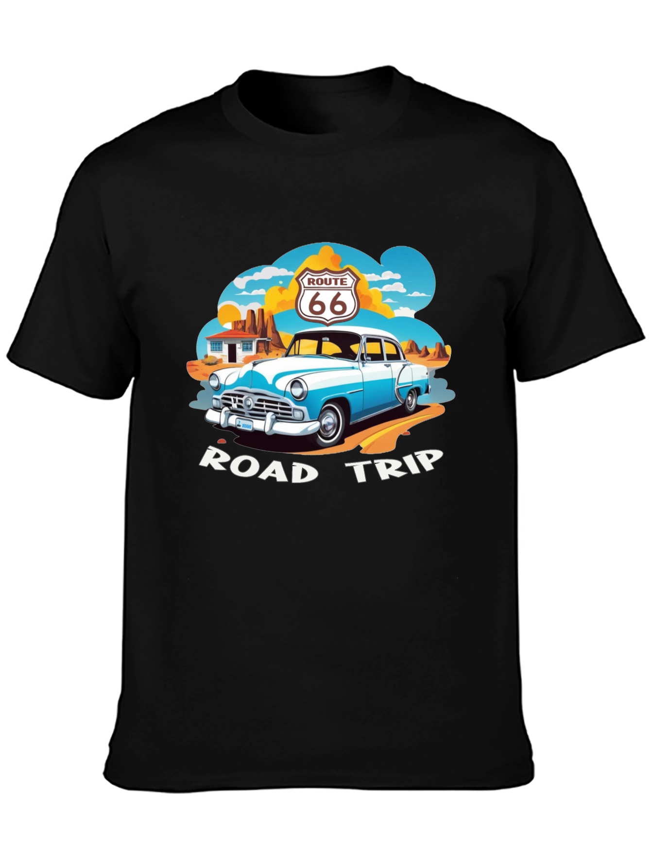 Route 66 Road Trip Black Graphic Tee
