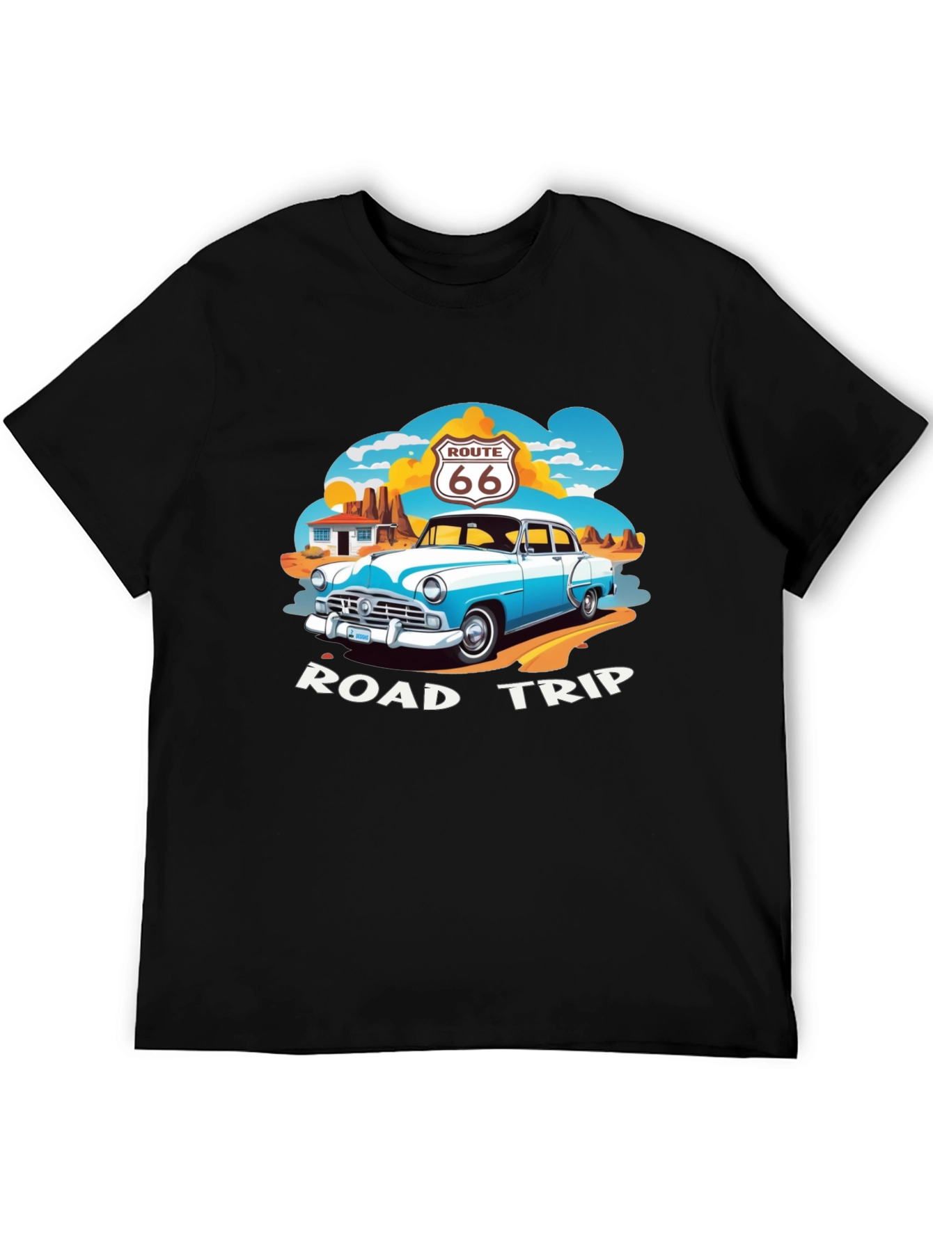 Route 66 Road Trip Black Graphic Tee