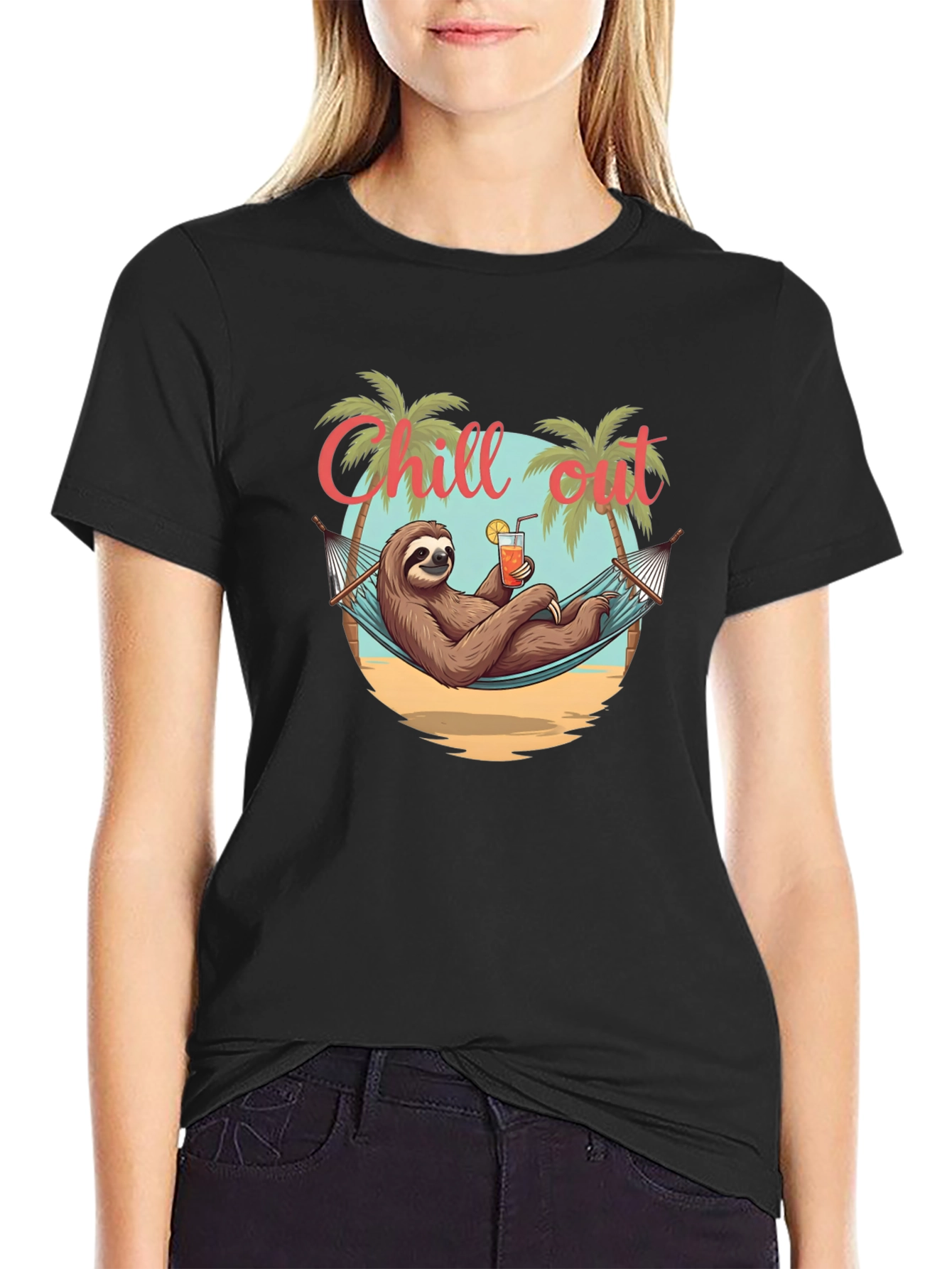 Chill Out Sloth T-Shirt - Relaxed Beach Vibes