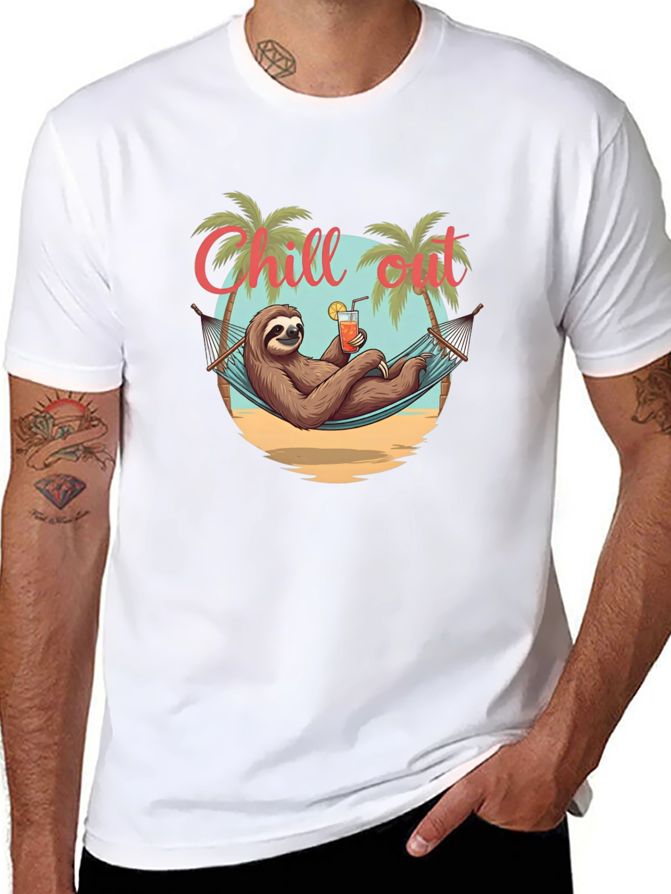 Chill Out Sloth T-Shirt - Relaxed Beach Vibes
