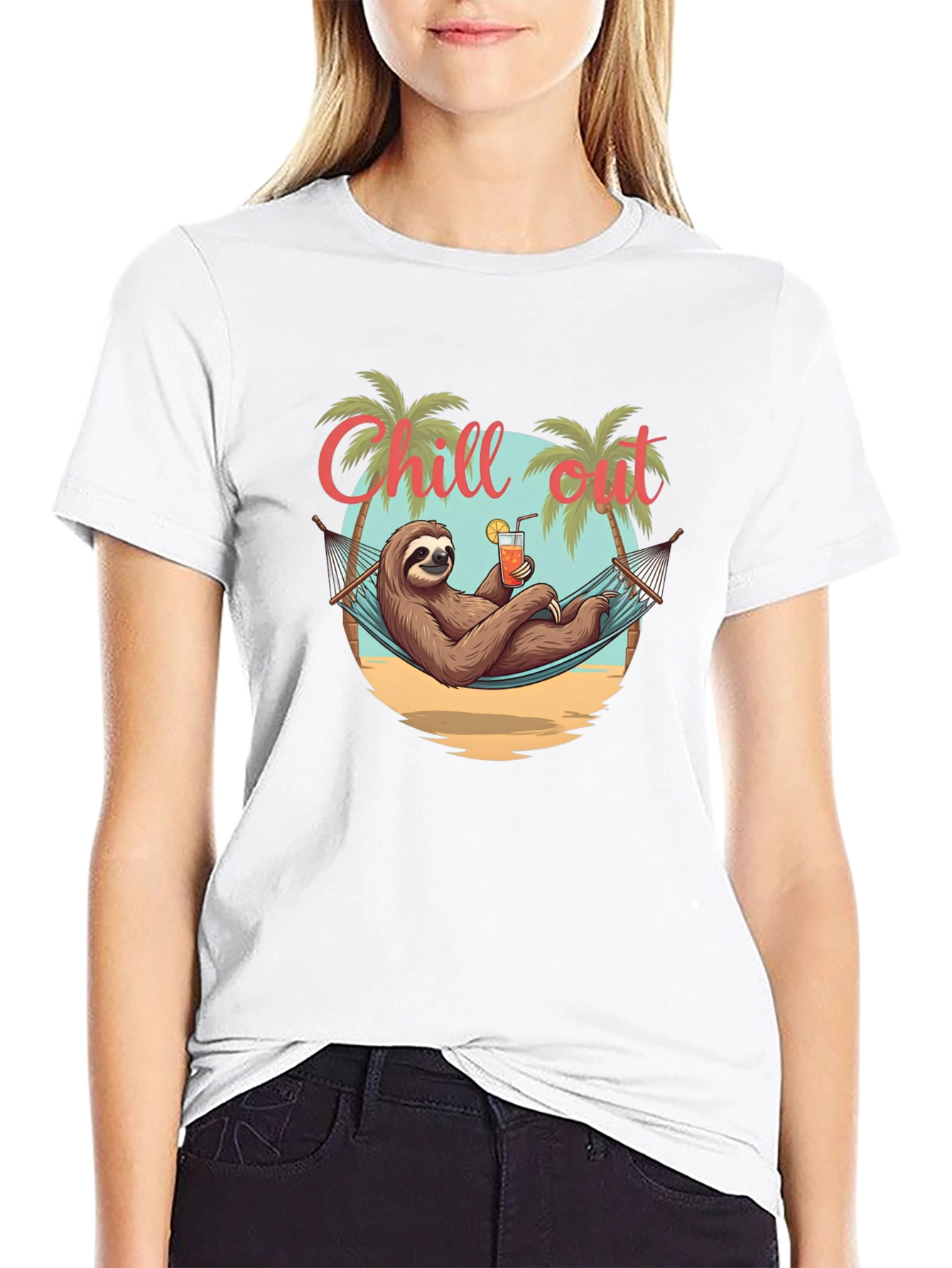 Chill Out Sloth T-Shirt - Relaxed Beach Vibes