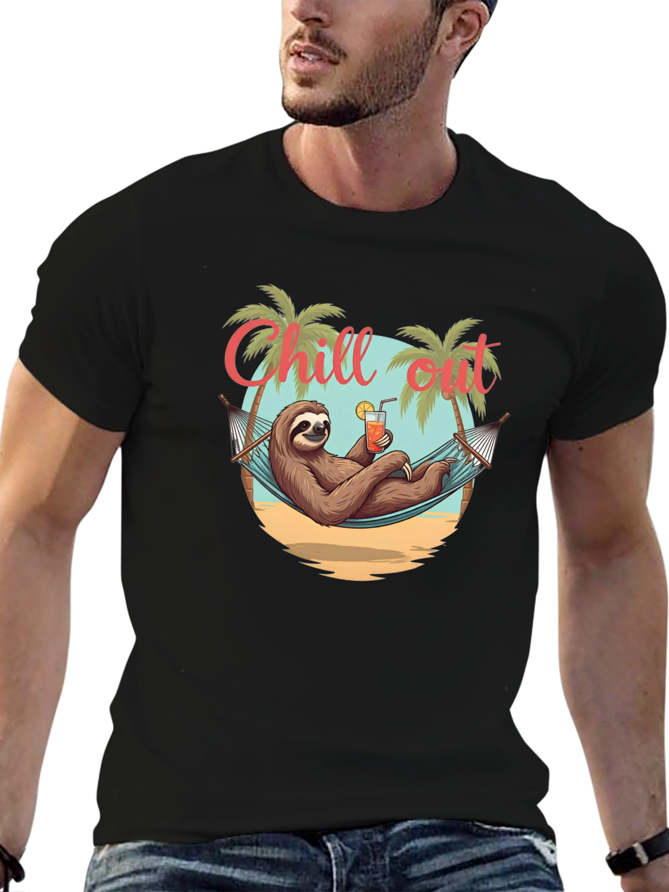 Chill Out Sloth T-Shirt - Relaxed Beach Vibes