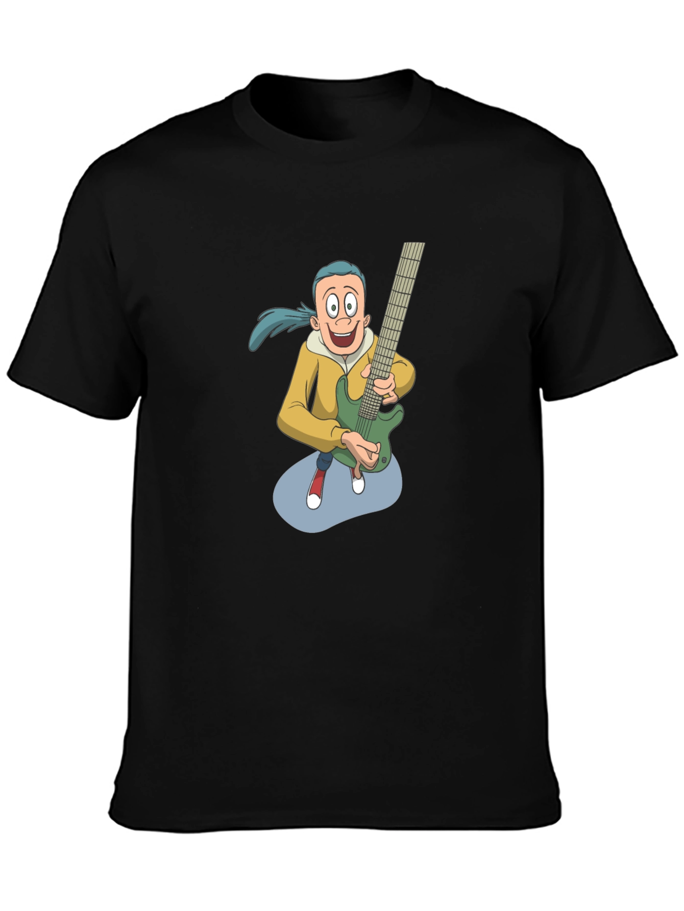 Cartoon Guitarist Graphic Tee - Black