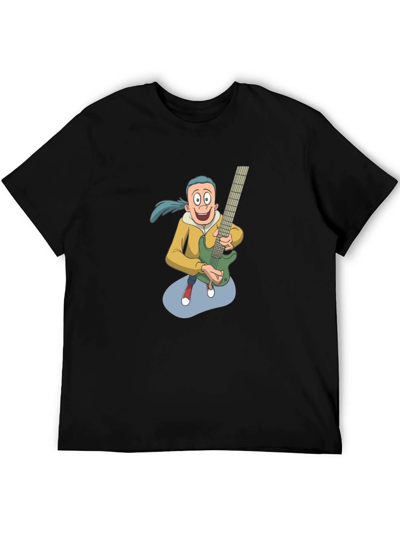 Cartoon Guitarist Graphic Tee - Black