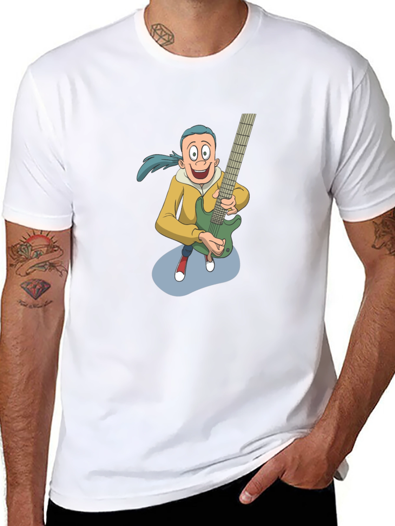 Cartoon Guitarist Graphic Tee - Black