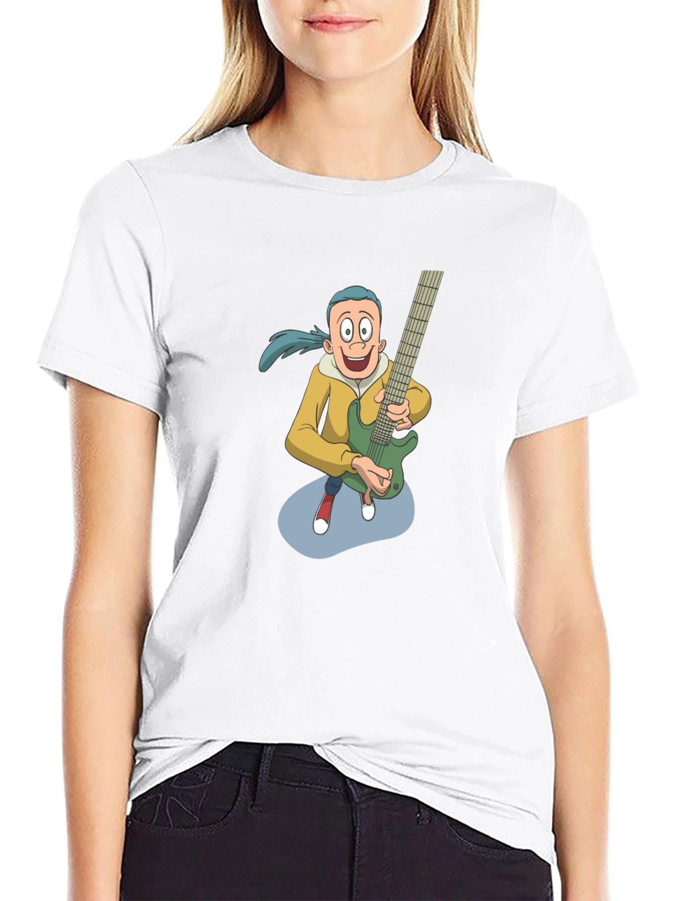 Cartoon Guitarist Graphic Tee - Black