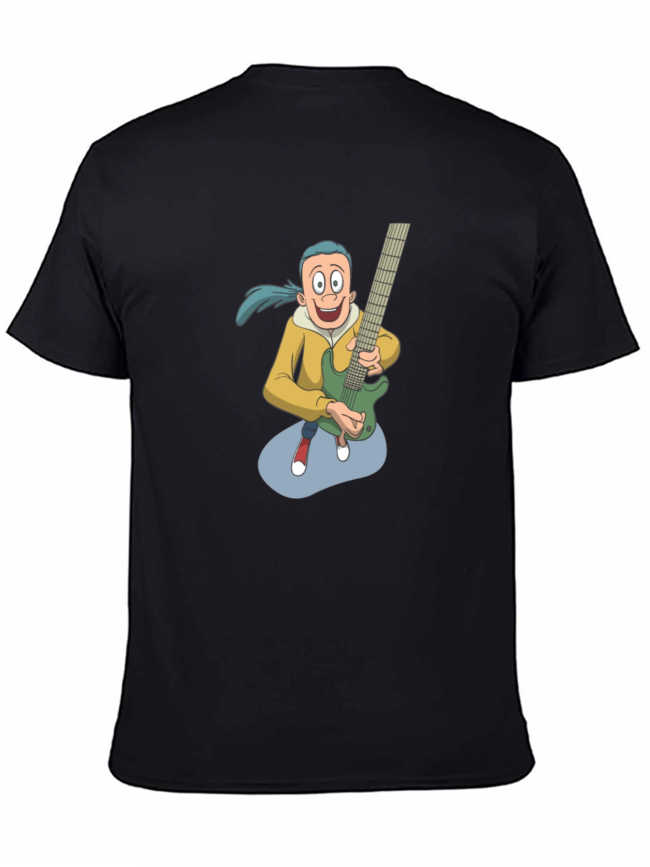 Cartoon Guitarist Graphic Tee - Black