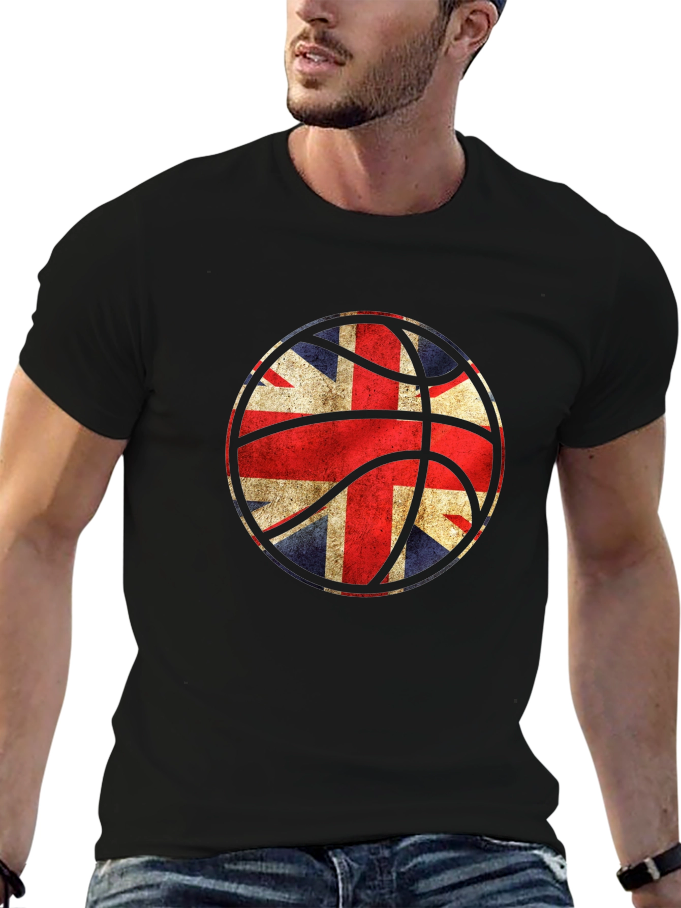 UK Flag Basketball Graphic Black T-Shirt