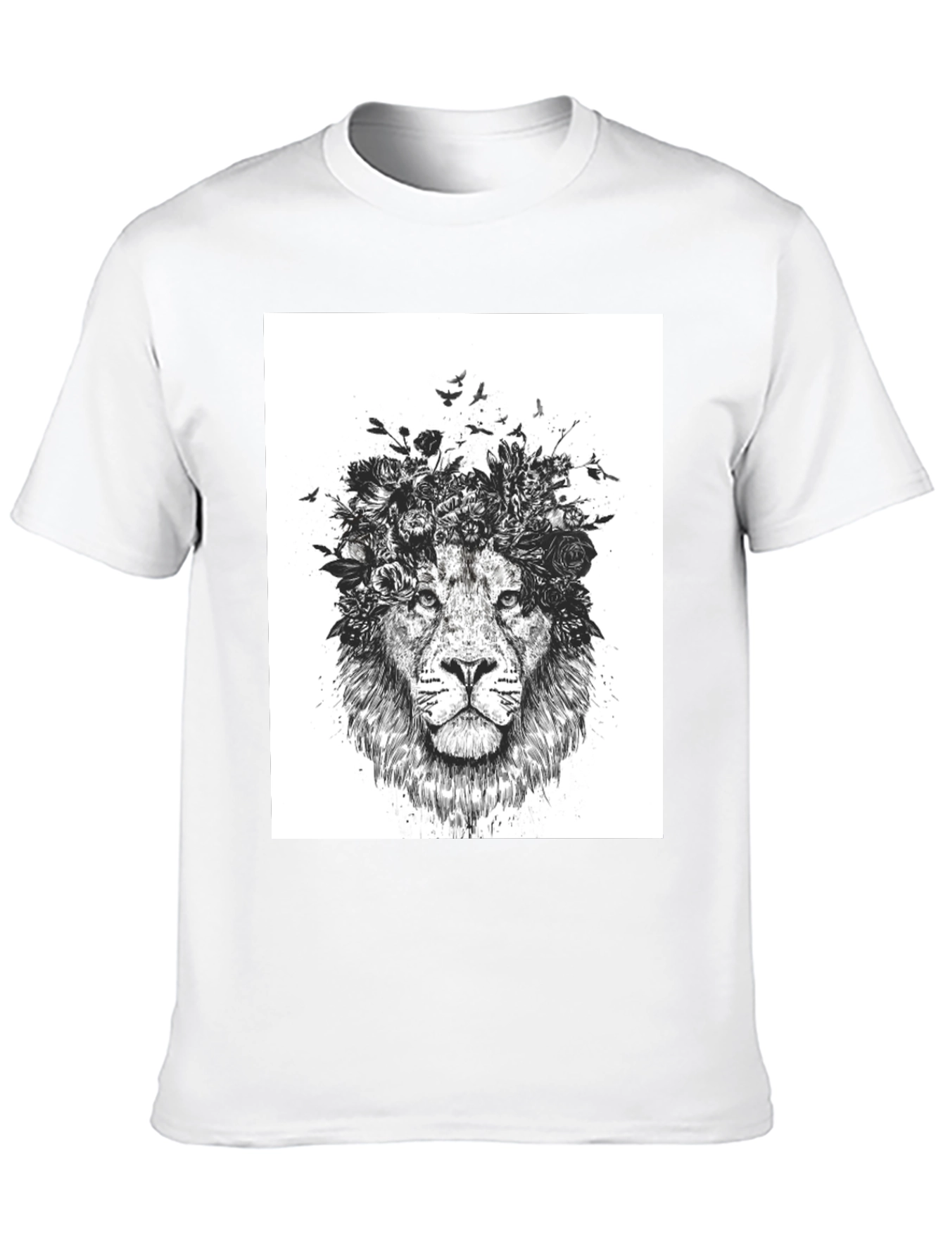 Lion Floral Crown Graphic Tee - Black