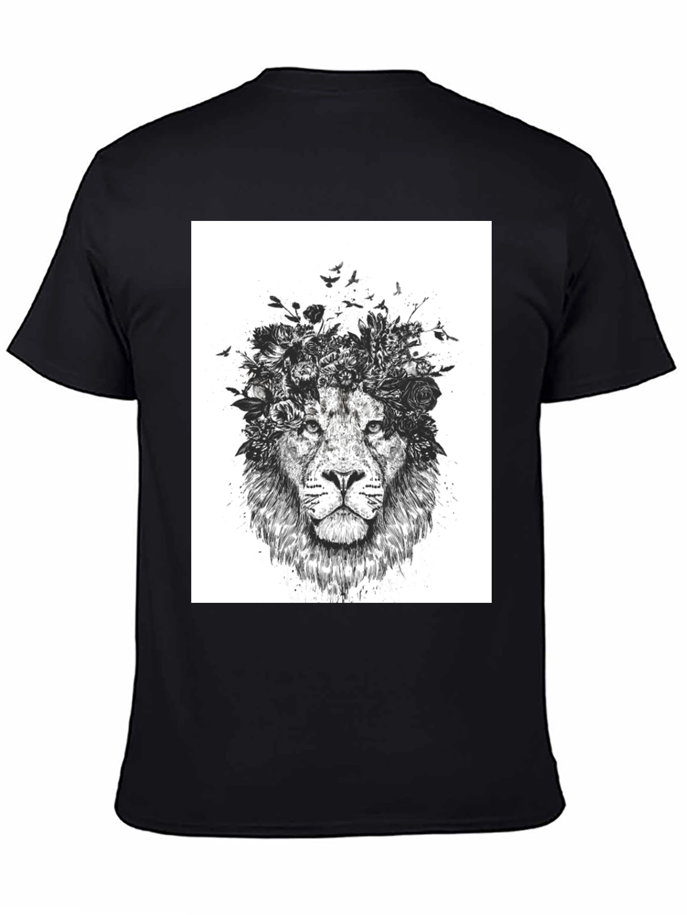 Lion Floral Crown Graphic Tee - Black