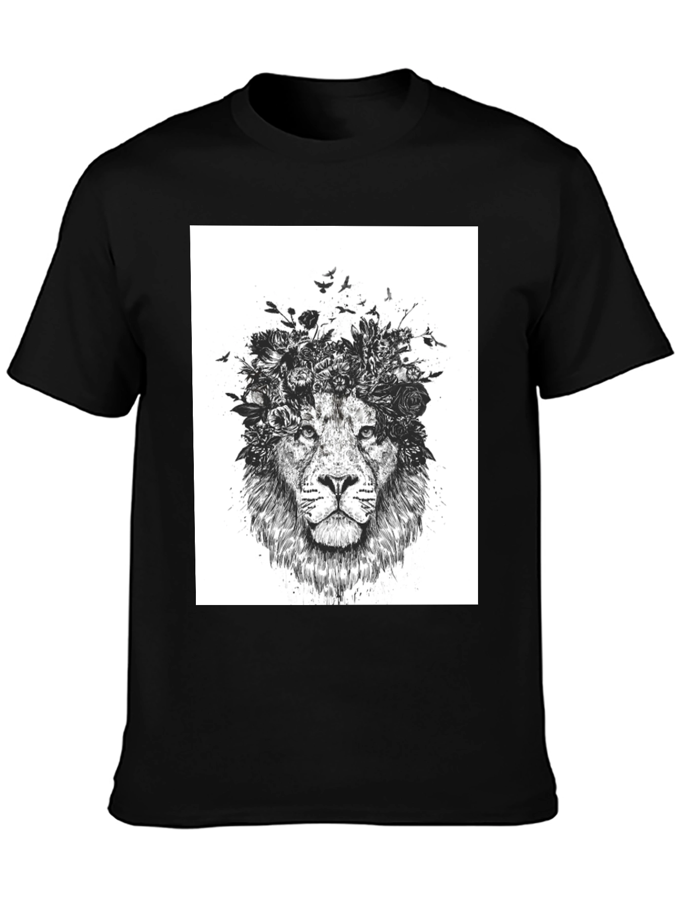 Lion Floral Crown Graphic Tee - Black