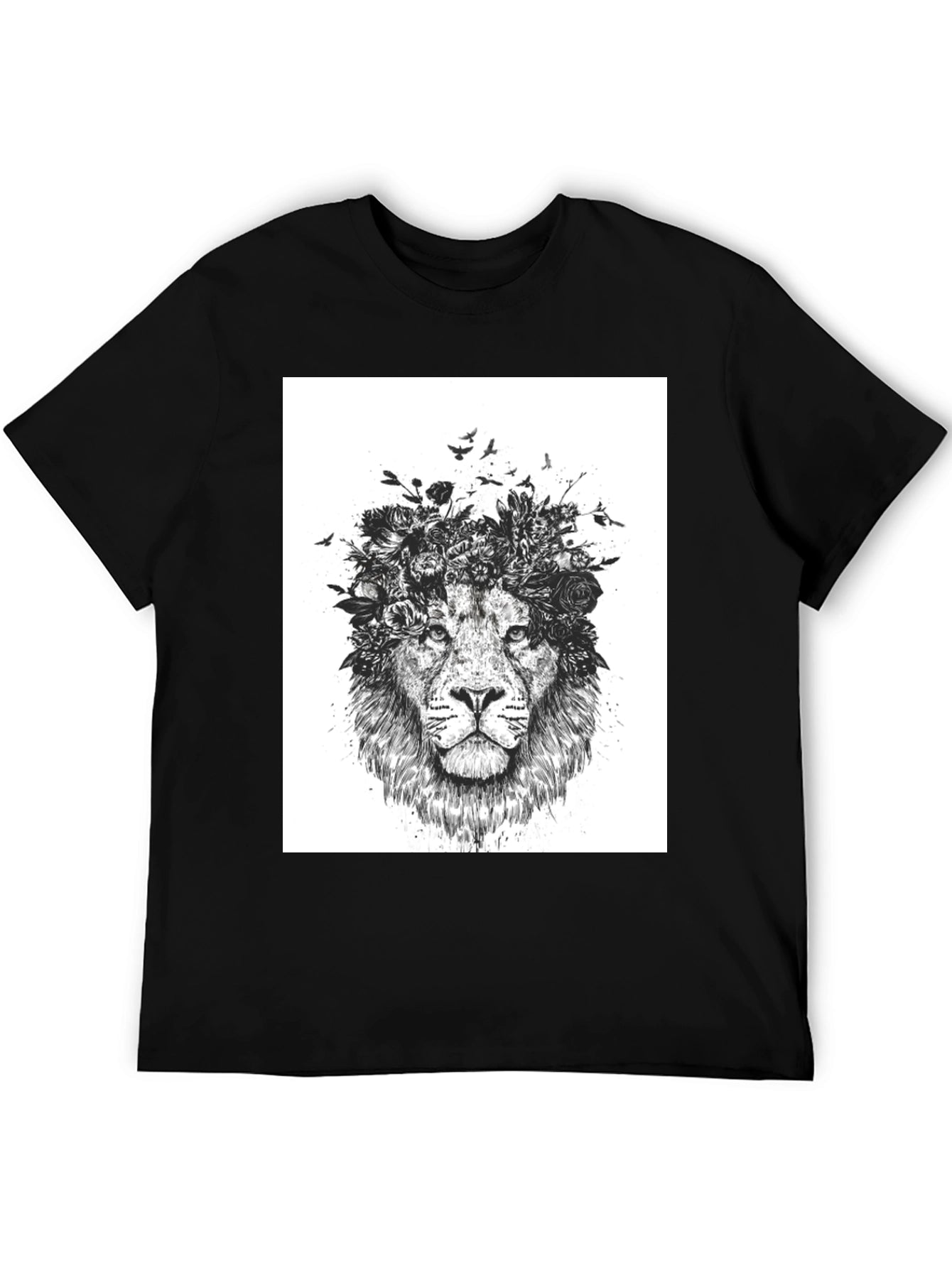 Lion Floral Crown Graphic Tee - Black