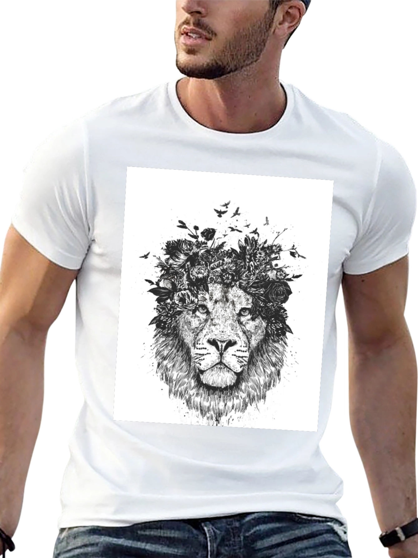 Lion Floral Crown Graphic Tee - Black