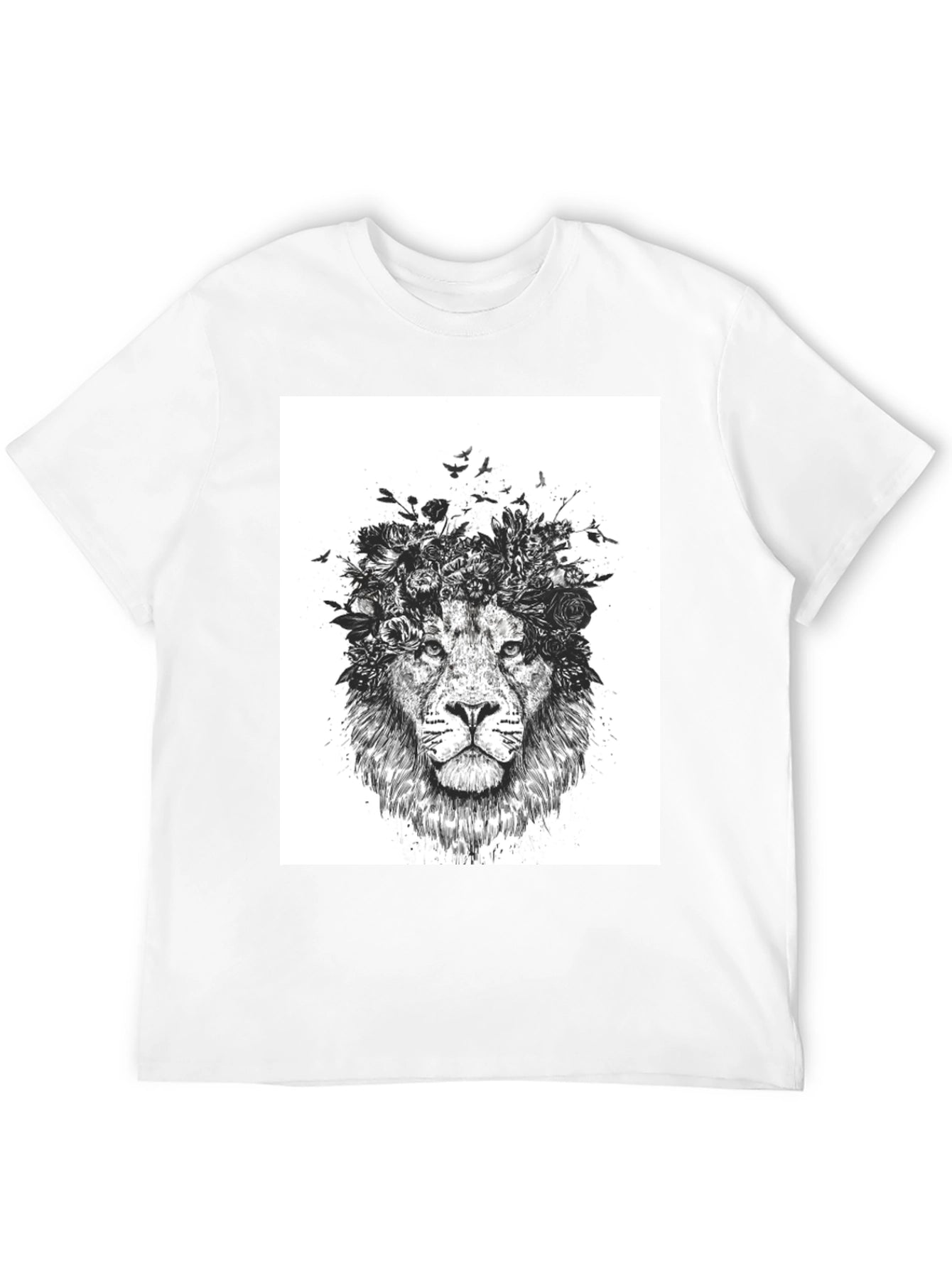 Lion Floral Crown Graphic Tee - Black