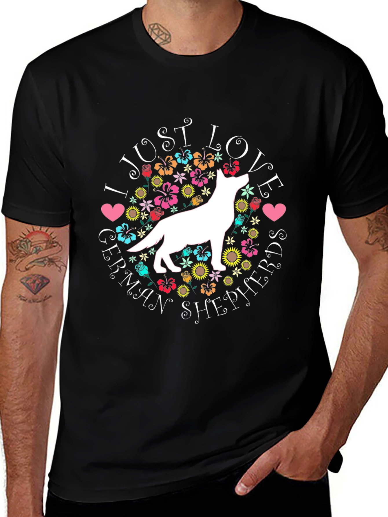 I Love German Shepherds Black T-Shirt
