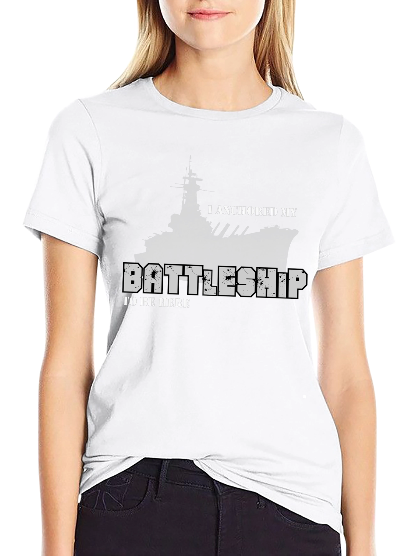 Anchored Battleship Graphic Tee - Black Cotton Shirt