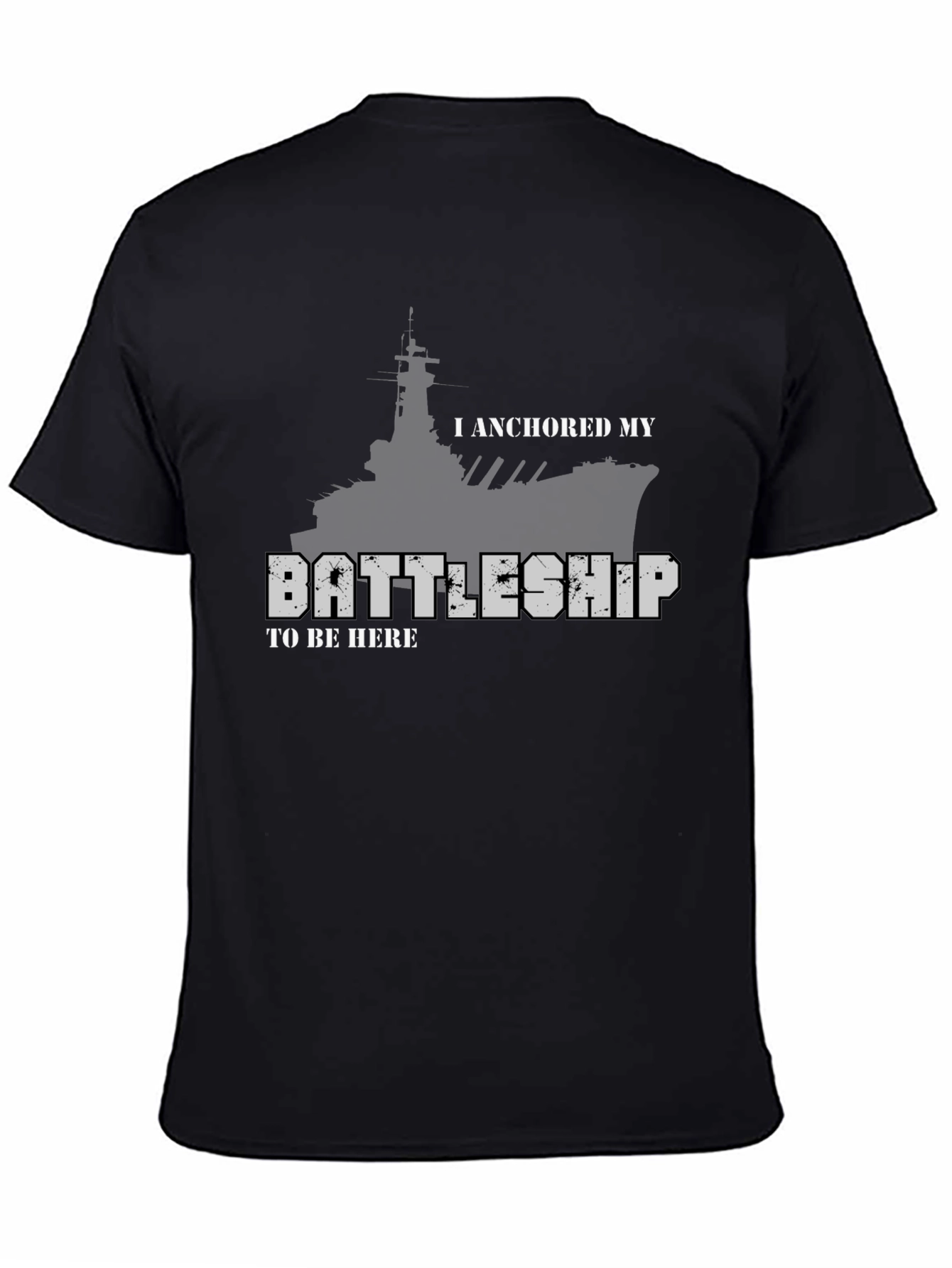 Anchored Battleship Graphic Tee - Black Cotton Shirt