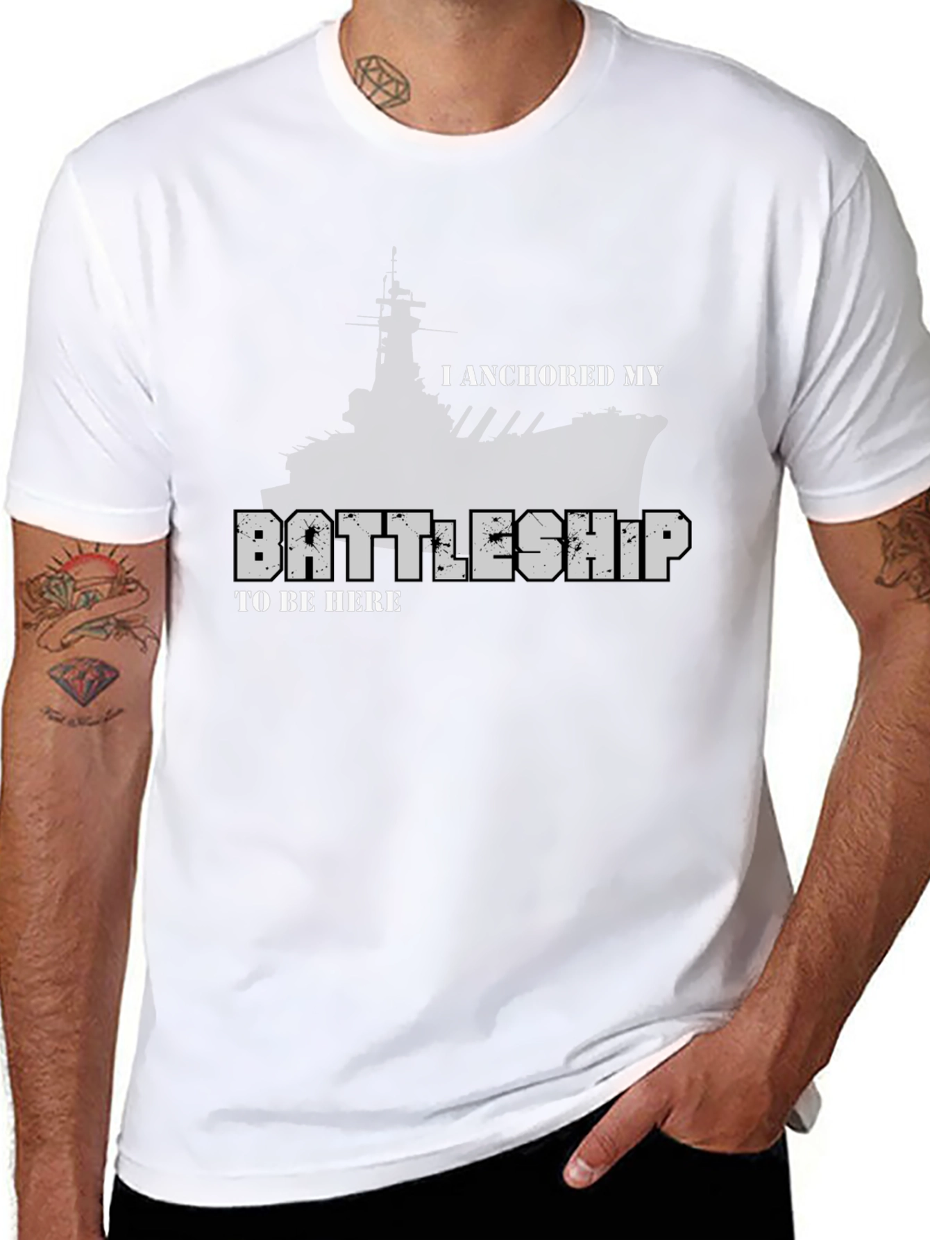 Anchored Battleship Graphic Tee - Black Cotton Shirt