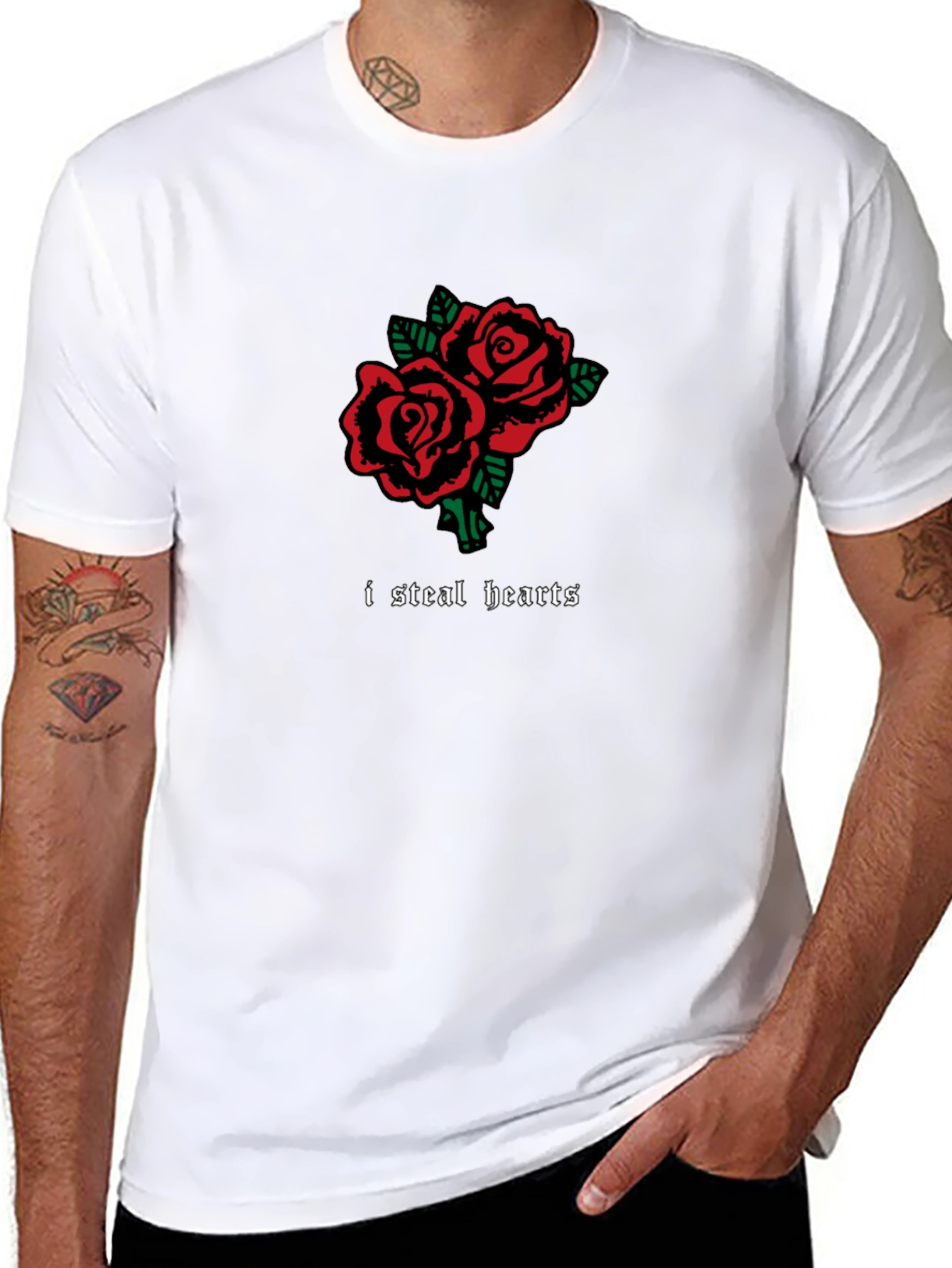 I Steal Hearts Rose Graphic Black T-Shirt