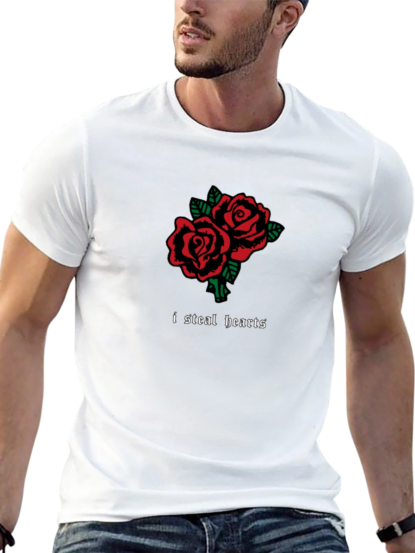 I Steal Hearts Rose Graphic Black T-Shirt