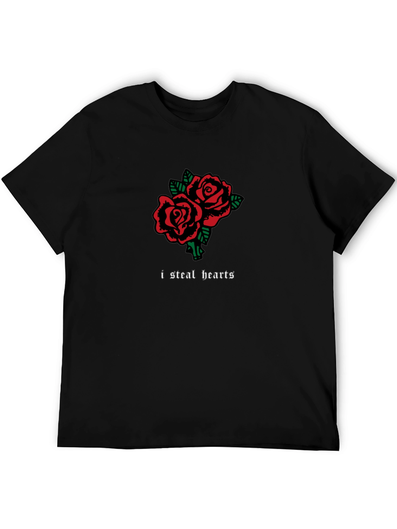 I Steal Hearts Rose Graphic Black T-Shirt