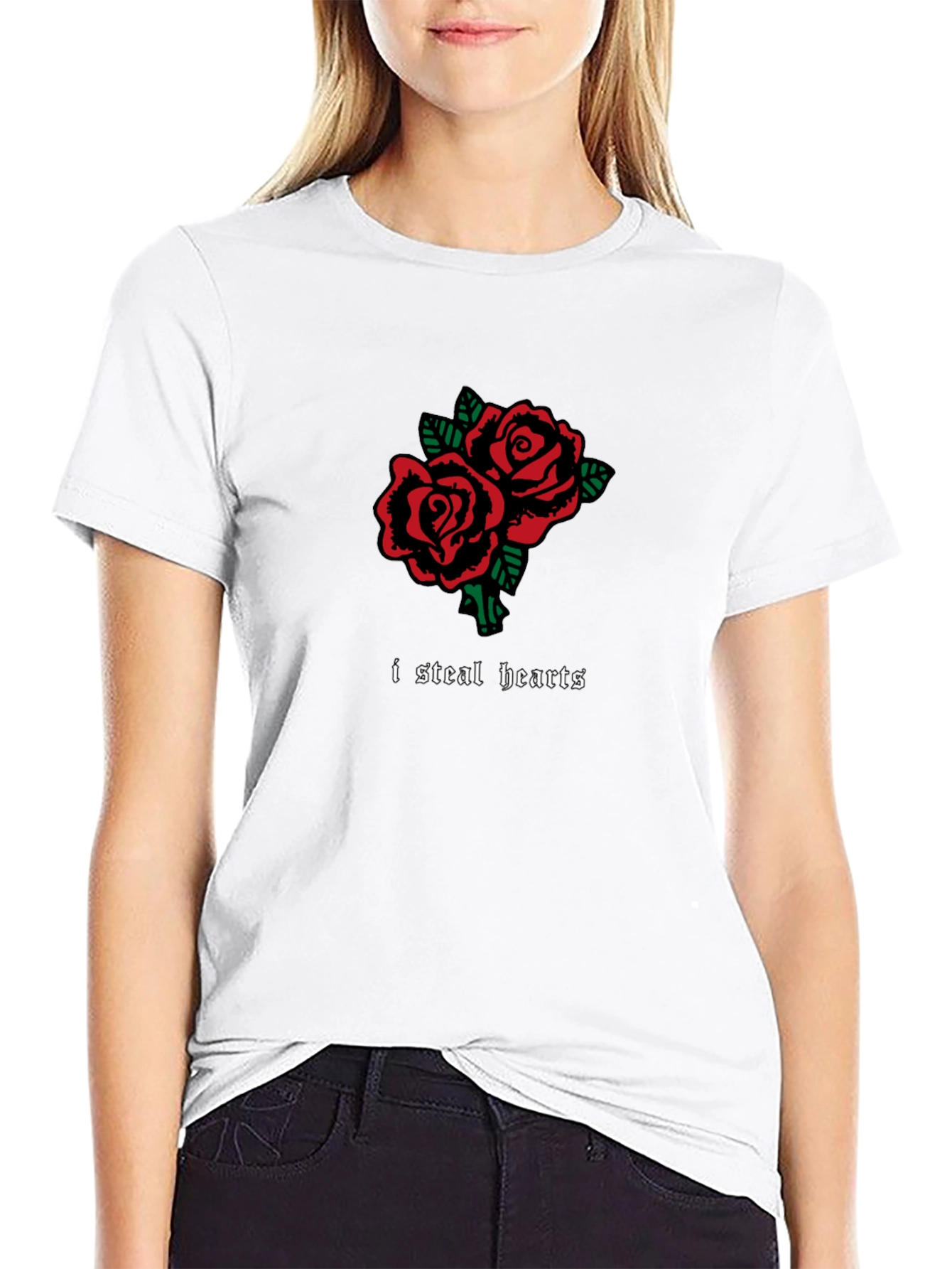 I Steal Hearts Rose Graphic Black T-Shirt