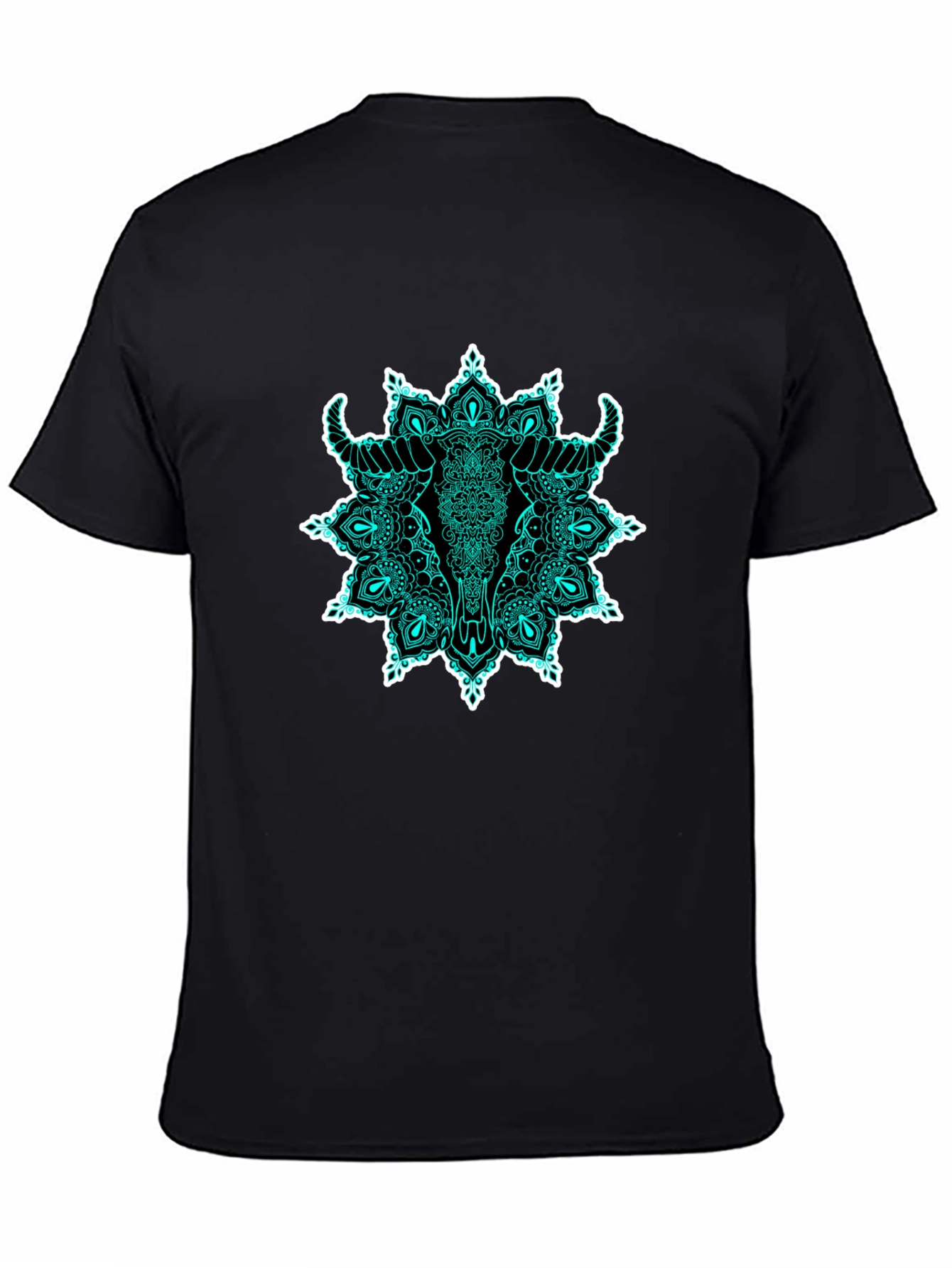 Bull Skull Mandala Graphic T-Shirt - Black