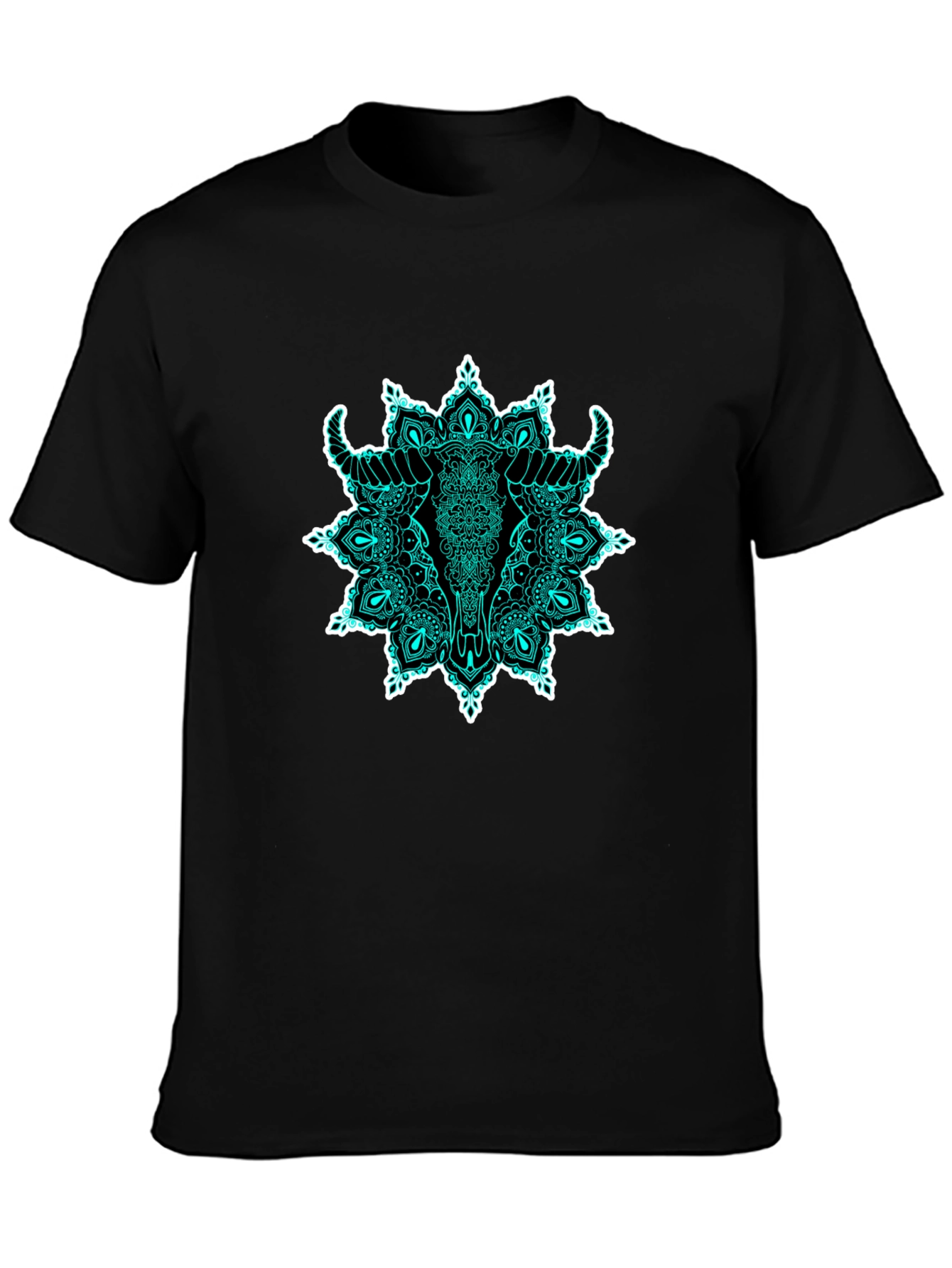 Bull Skull Mandala Graphic T-Shirt - Black