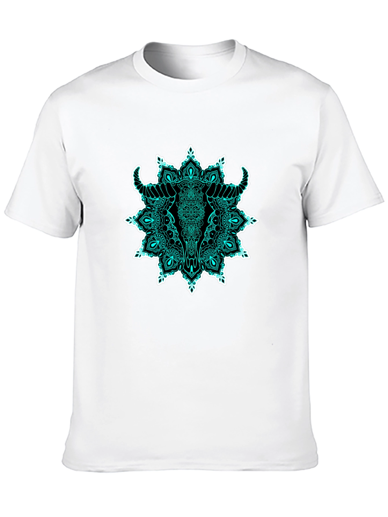 Bull Skull Mandala Graphic T-Shirt - Black