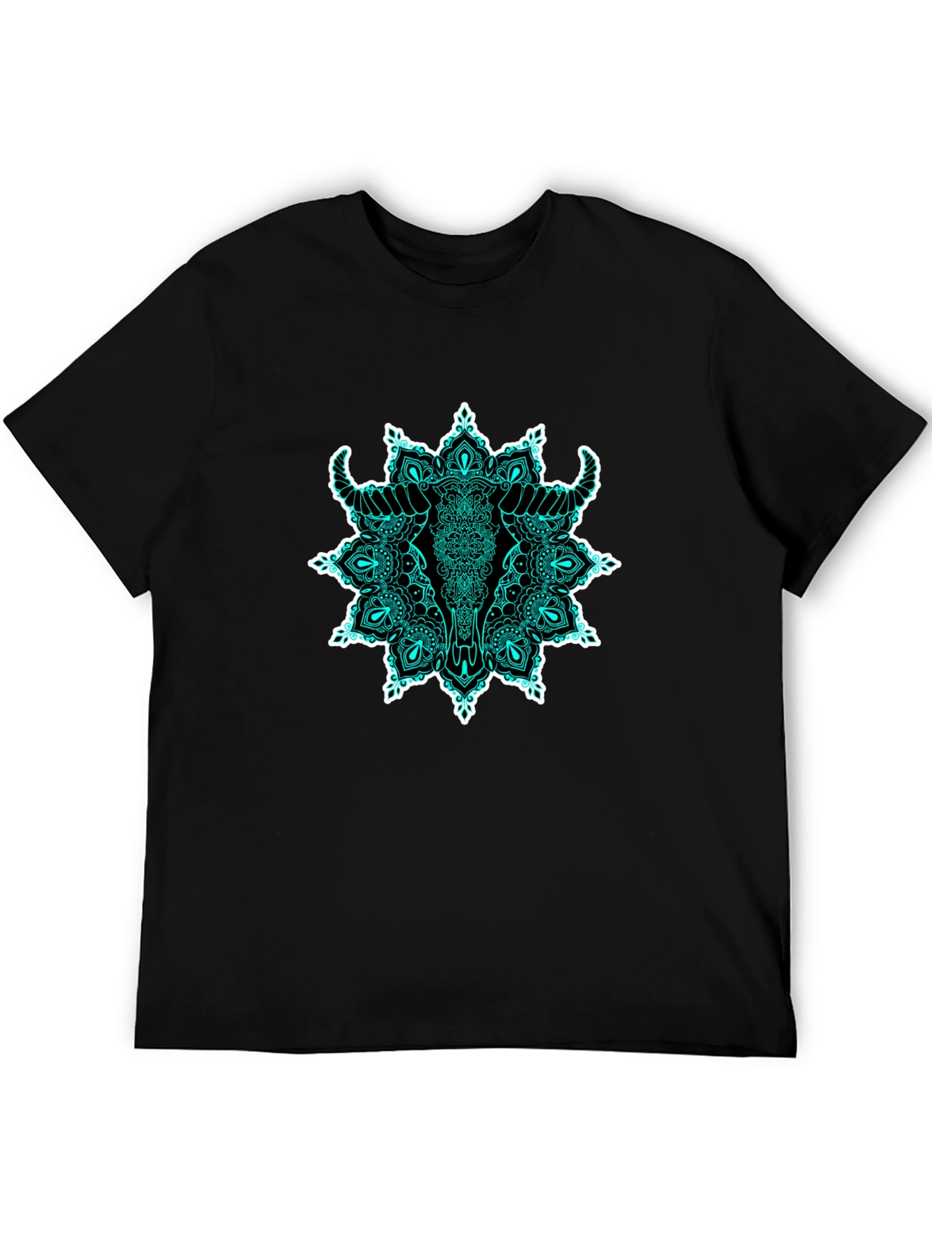 Bull Skull Mandala Graphic T-Shirt - Black