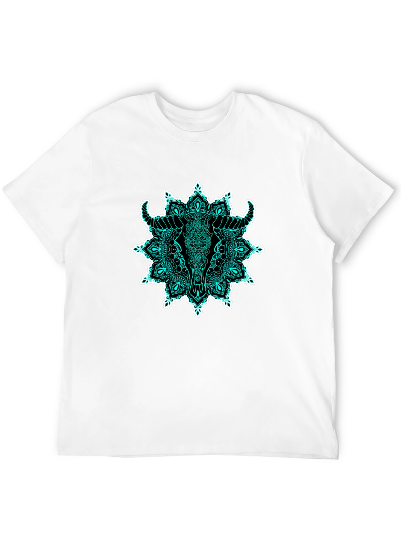 Bull Skull Mandala Graphic T-Shirt - Black