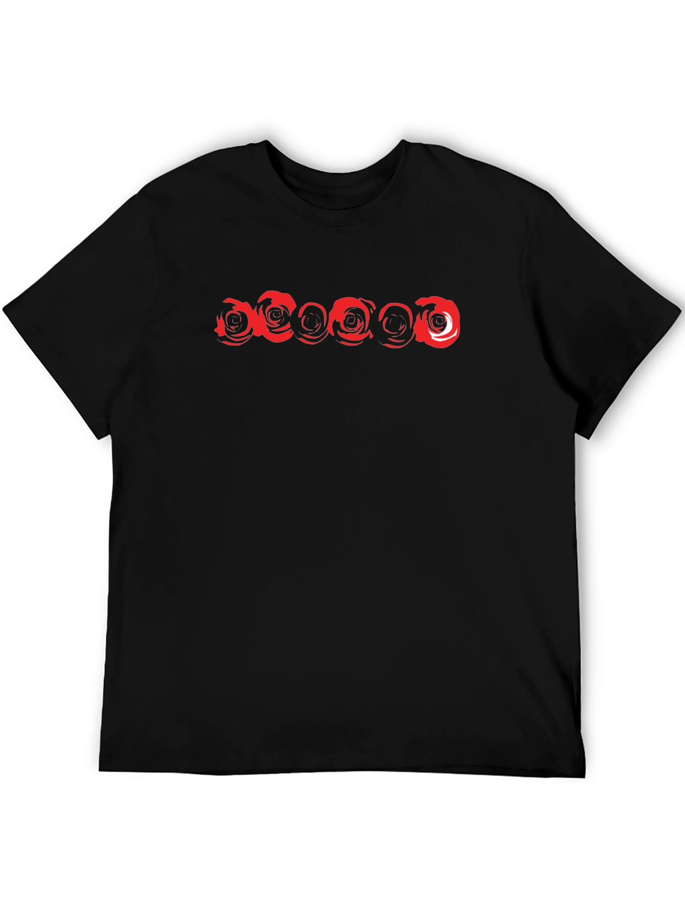 Mens Black T-Shirt with Red Floral Design