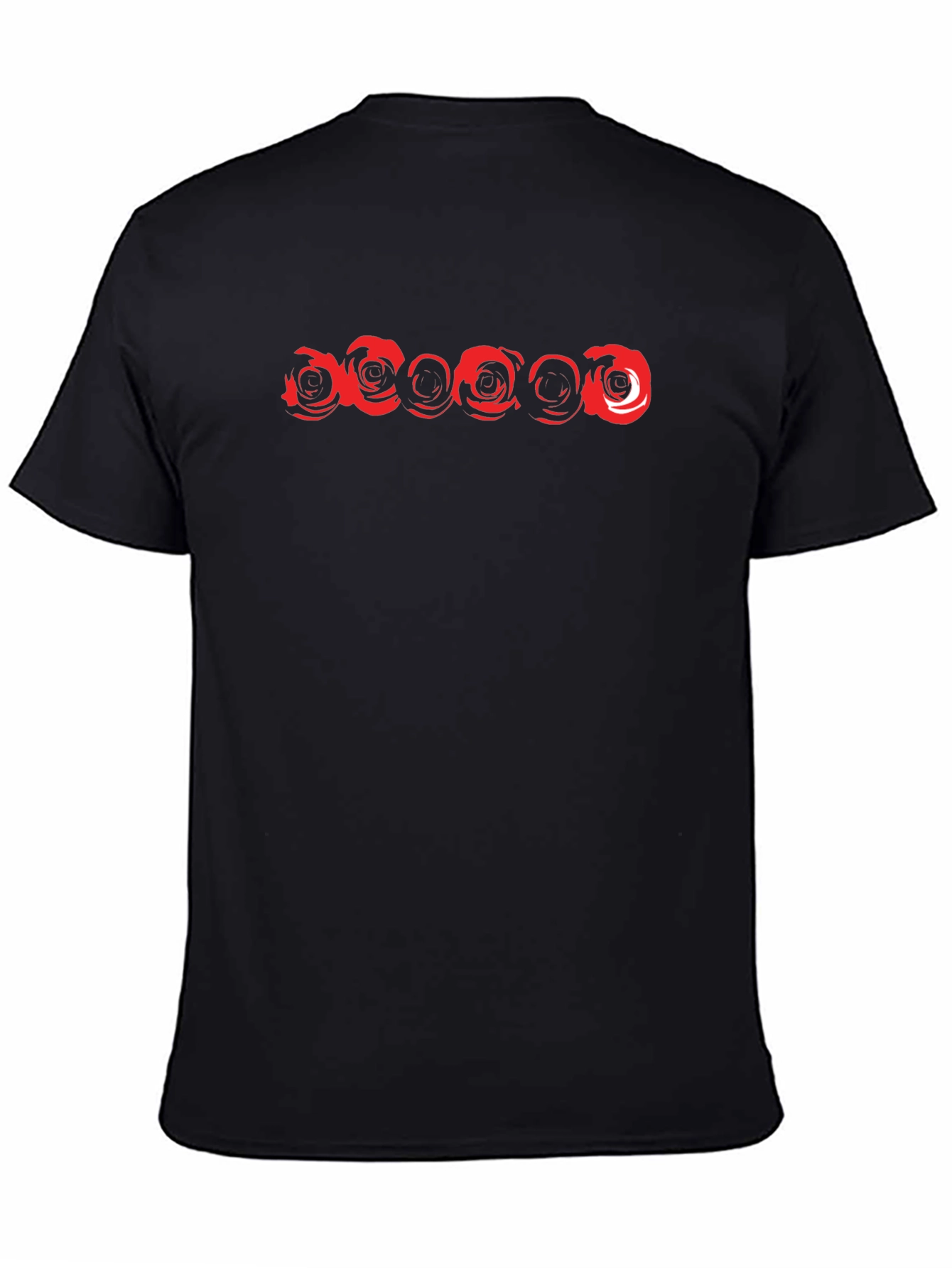 Mens Black T-Shirt with Red Floral Design
