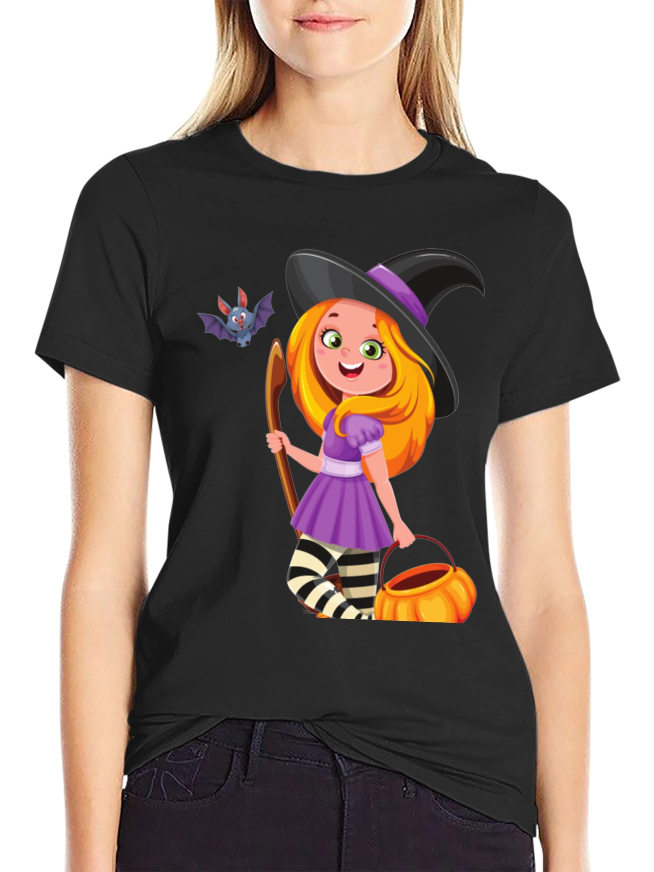Halloween Witch T-Shirt - Cute Bat Design
