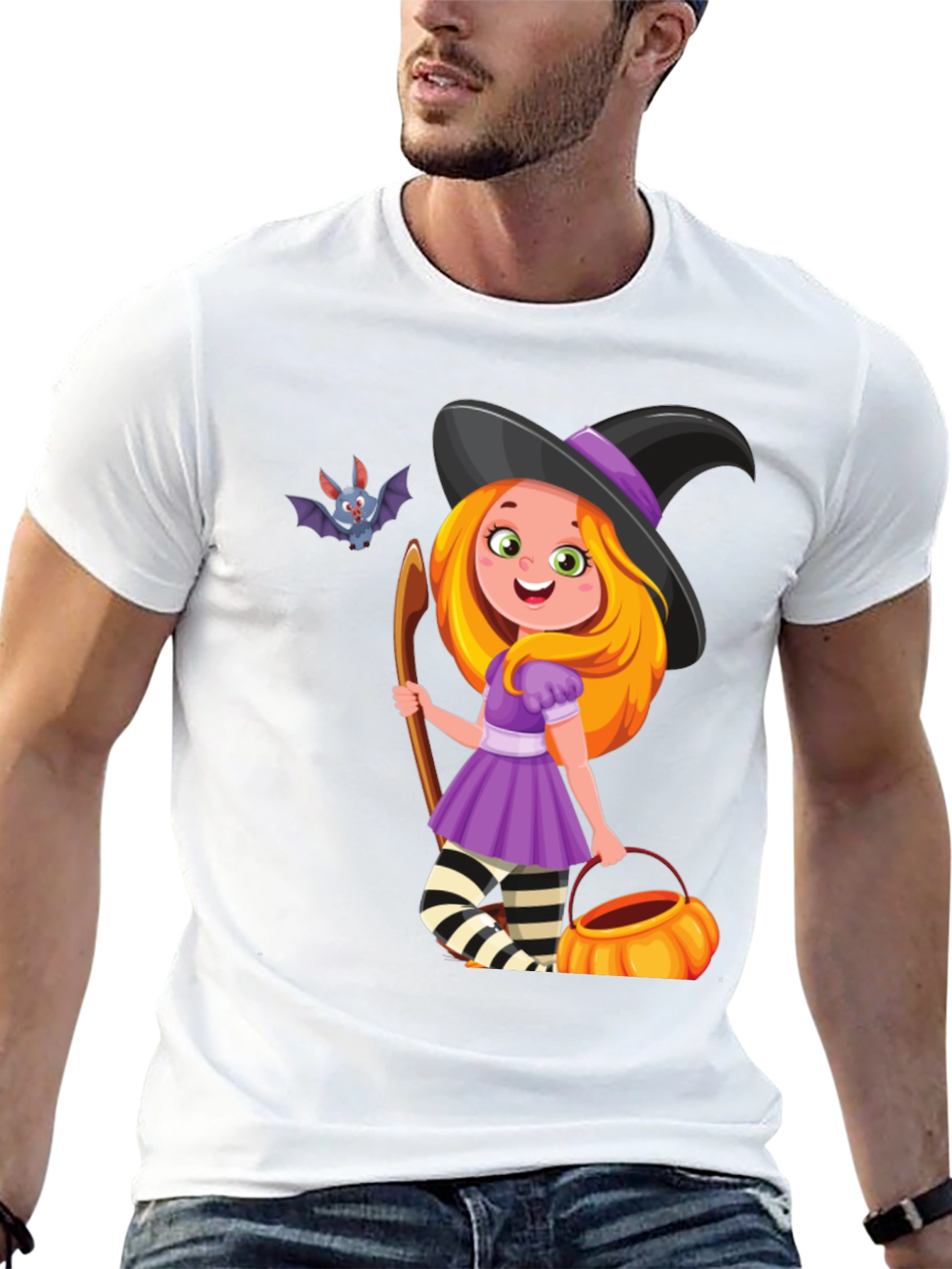 Halloween Witch T-Shirt - Cute Bat Design