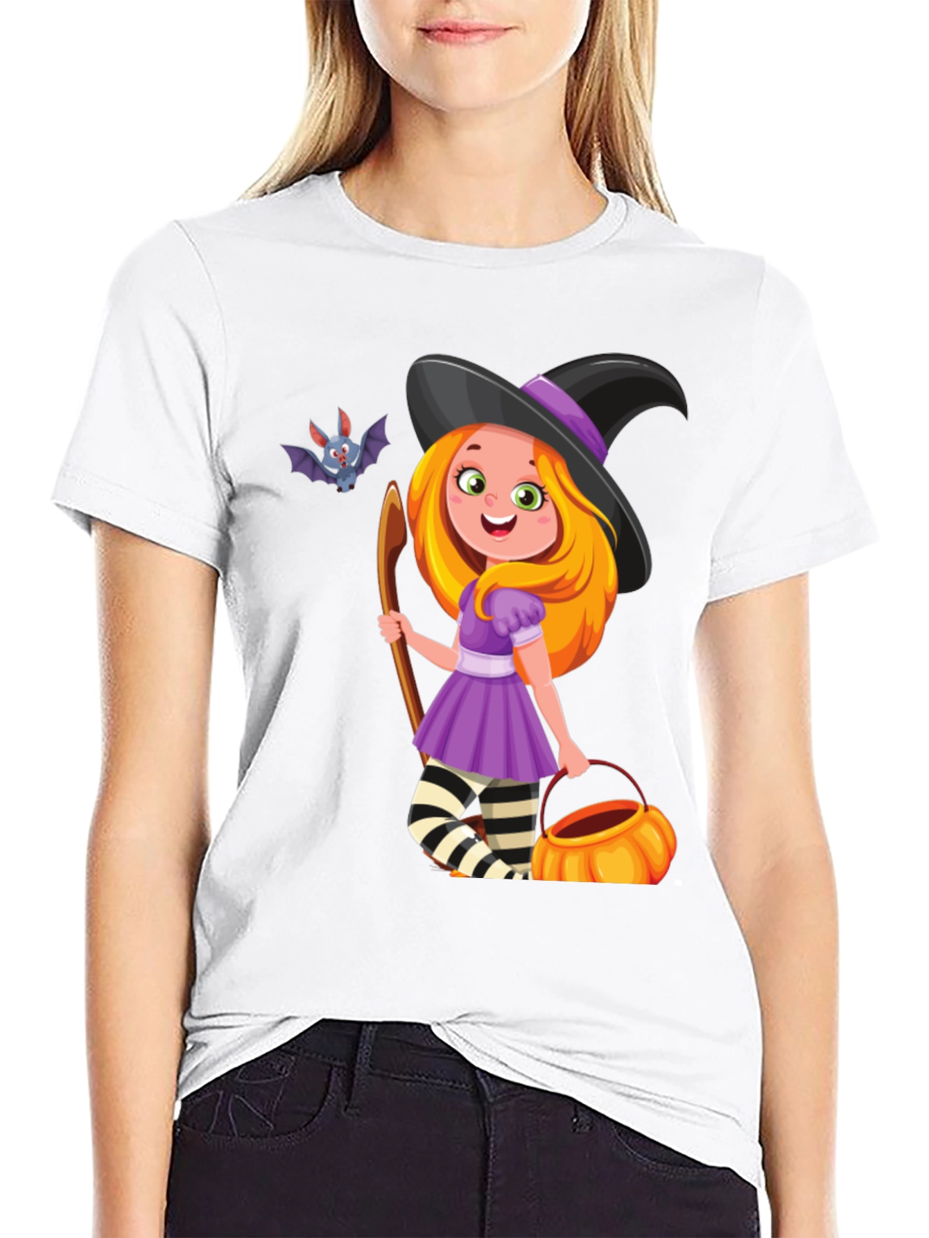 Halloween Witch T-Shirt - Cute Bat Design