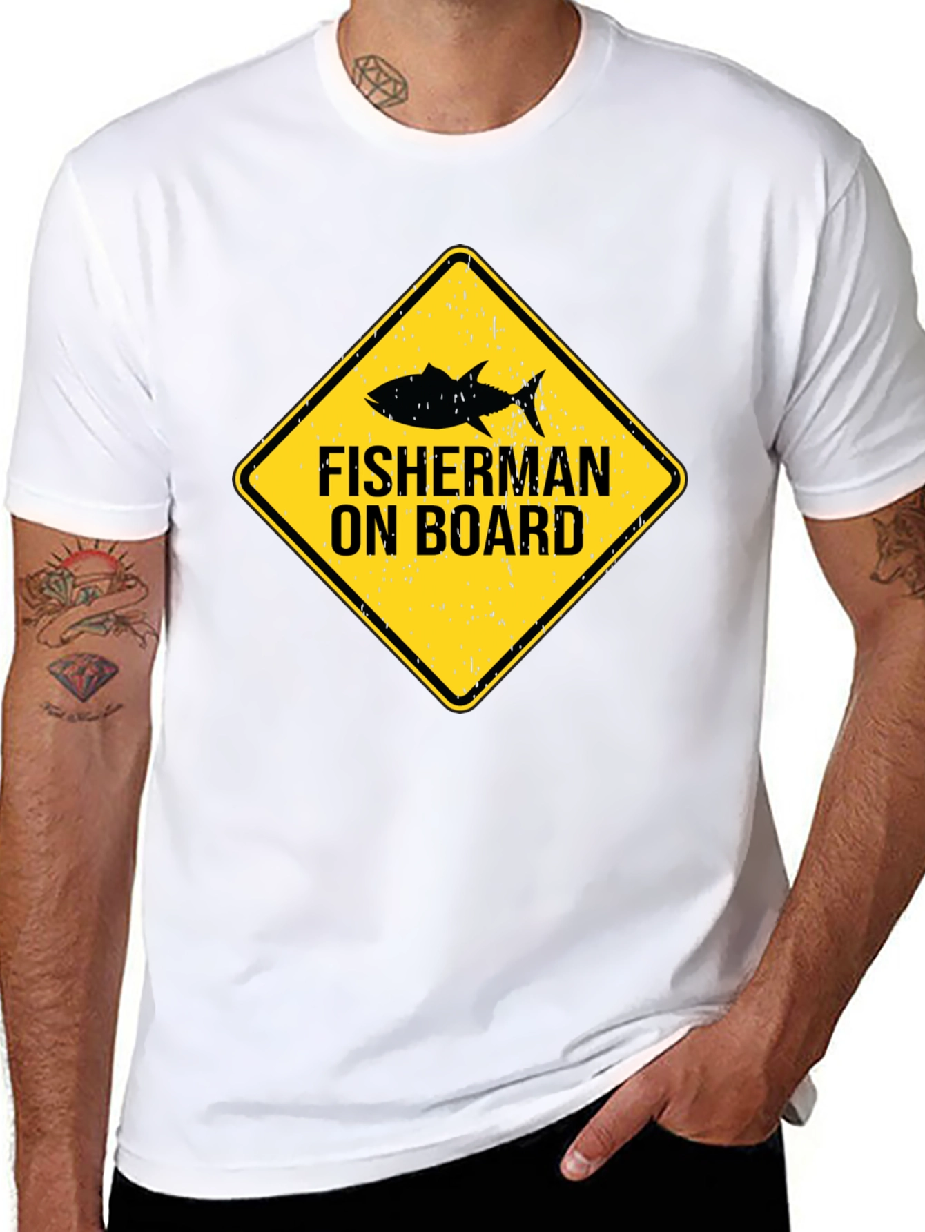 Fisherman On Board Black Cotton T-Shirt