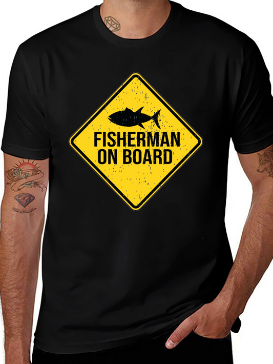 Fisherman On Board Black Cotton T-Shirt