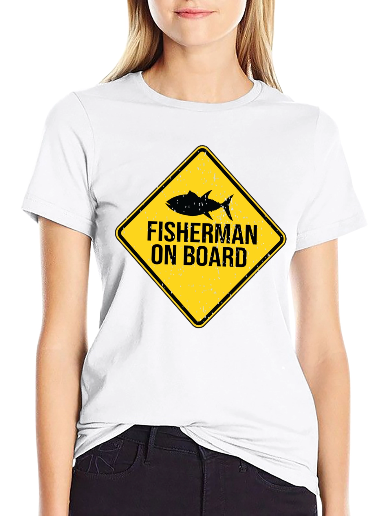 Fisherman On Board Black Cotton T-Shirt