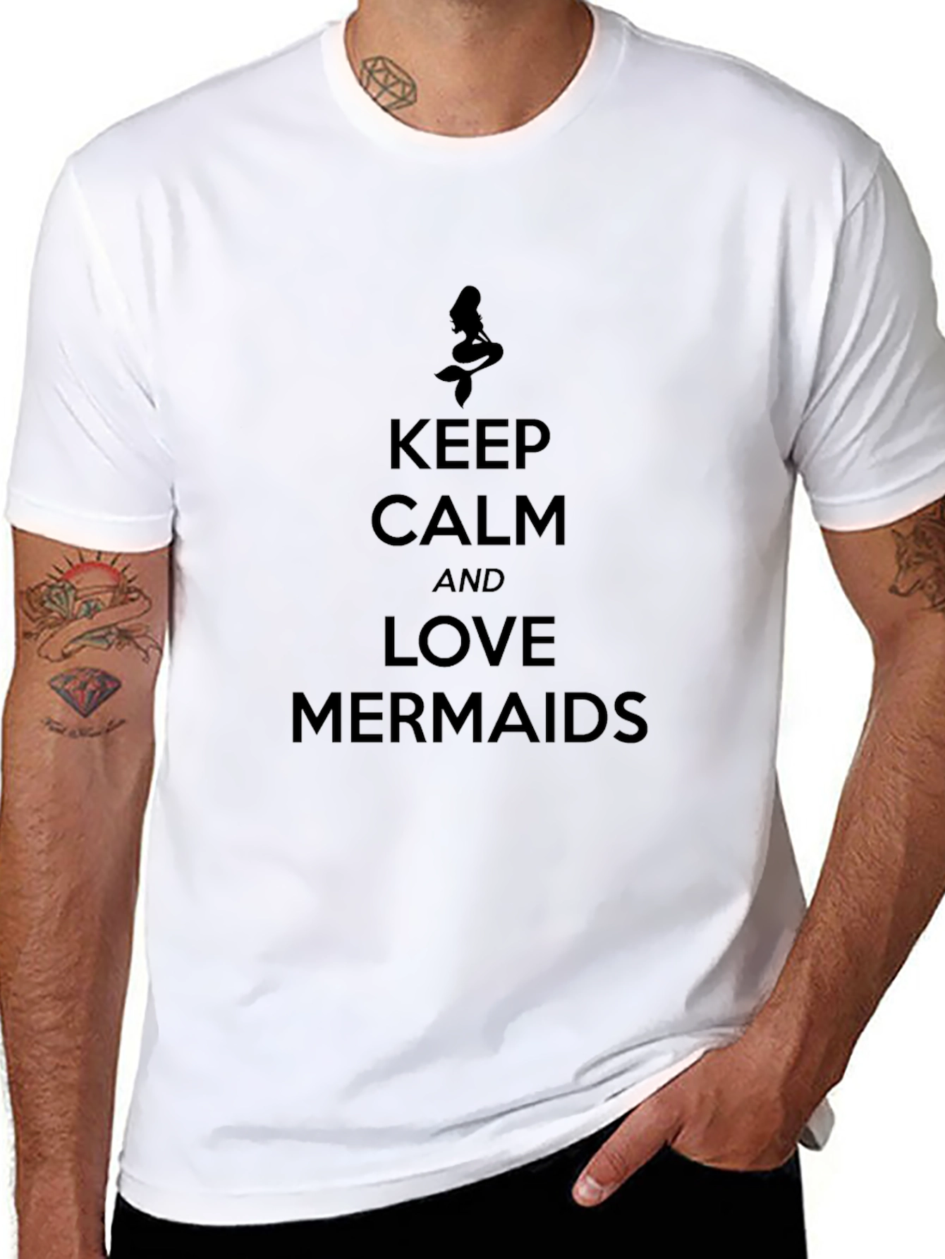 Keep Calm and Love Mermaids Black Graphic Tee