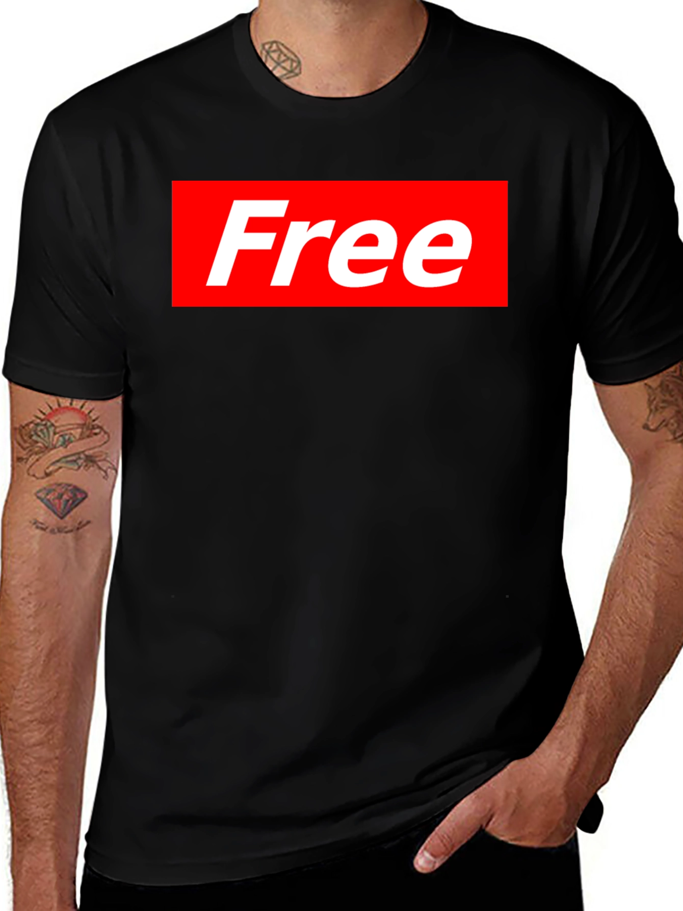Free Supreme Style T-Shirt - Black Cotton Blend Tee