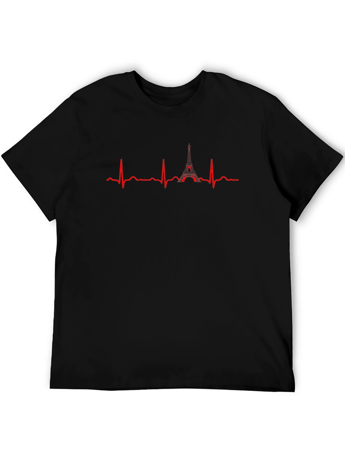 Paris Heartbeat Black Tee - Eiffel Tower ECG Design