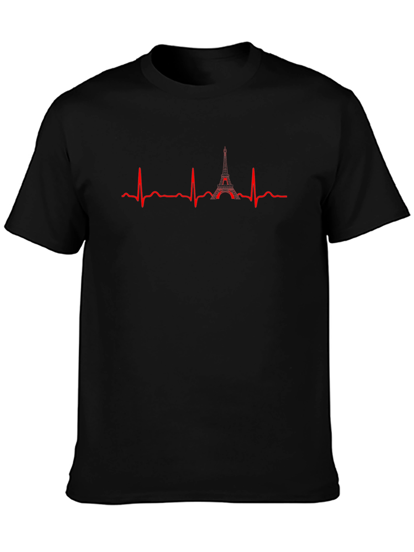 Paris Heartbeat Black Tee - Eiffel Tower ECG Design