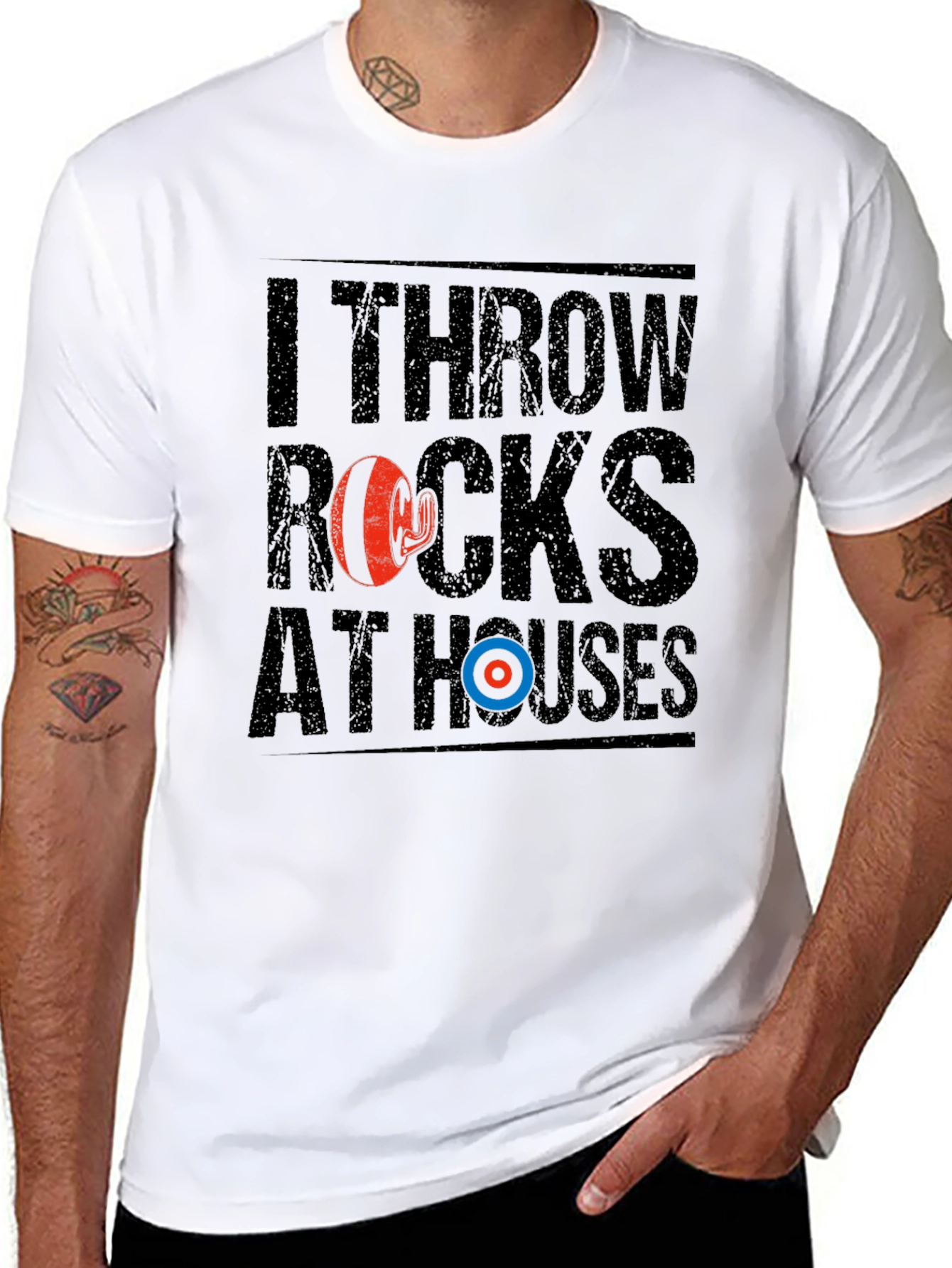 I Throw Rocks At Houses Funny Curling T-Shirt