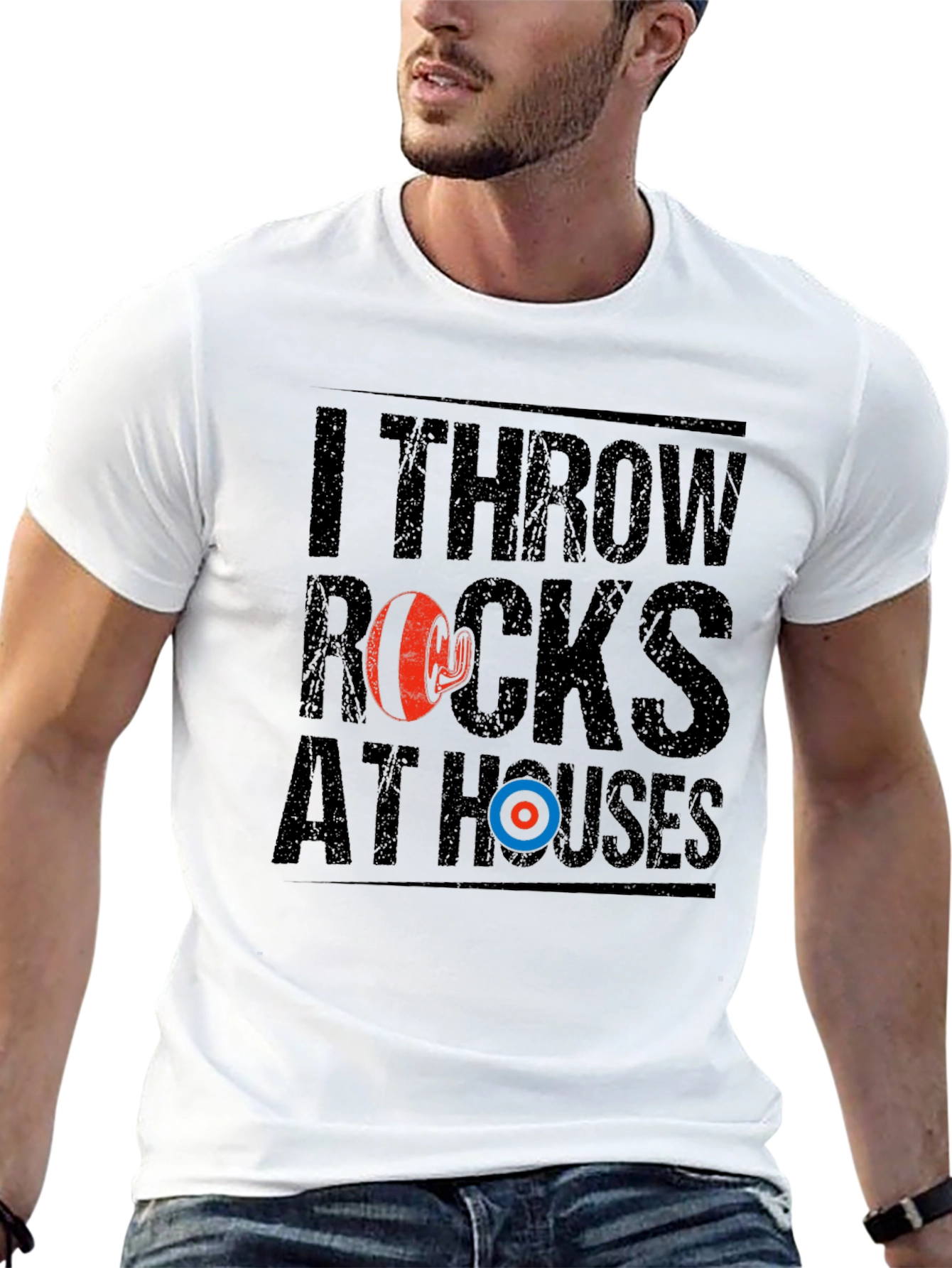 I Throw Rocks At Houses Funny Curling T-Shirt
