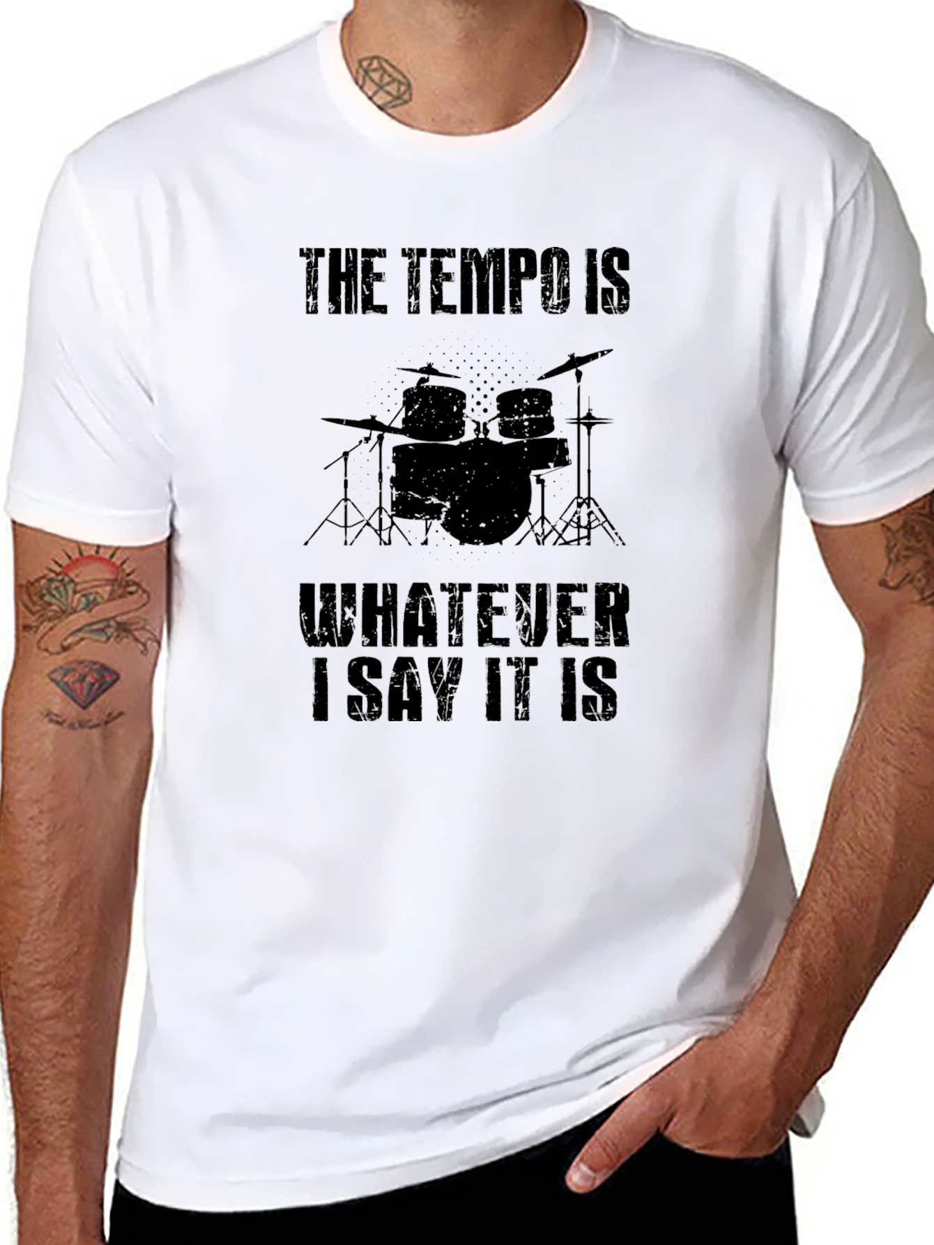 Tempo Drummer Black T-Shirt - Funny Musician Tee
