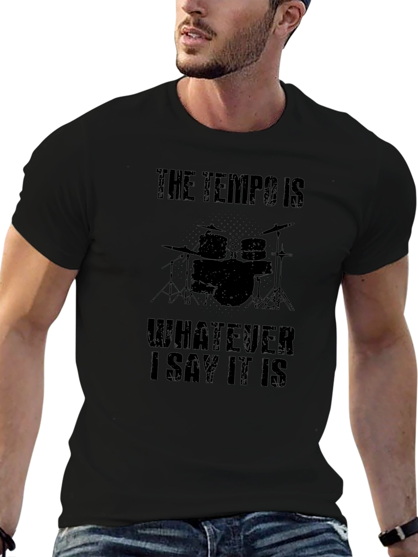 Tempo Drummer Black T-Shirt - Funny Musician Tee