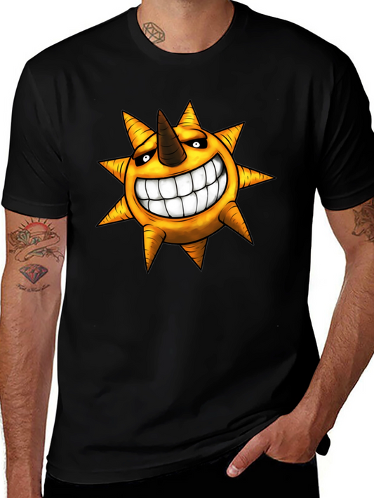 Mens Black T-shirt with Smiling Sun Design