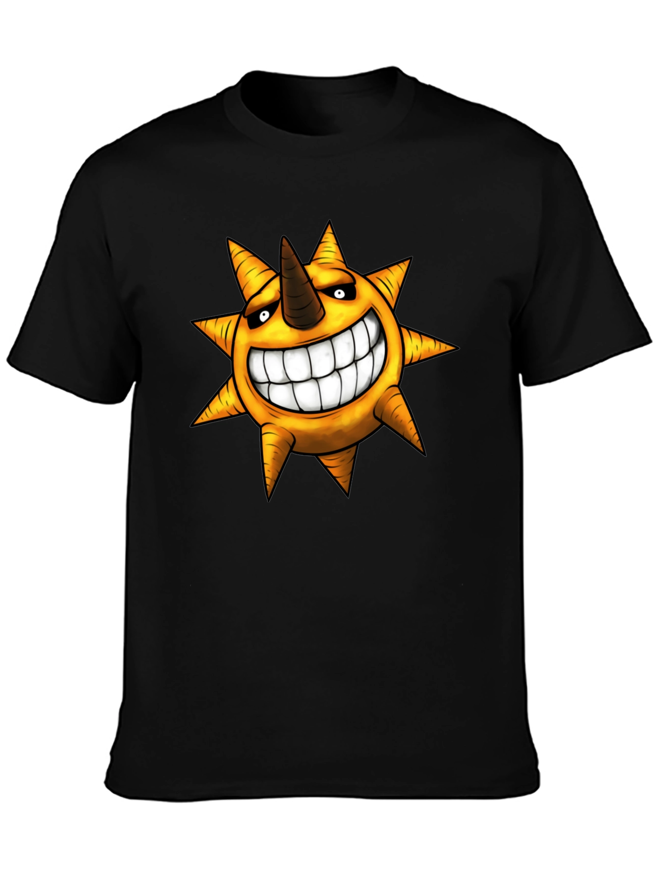 Mens Black T-shirt with Smiling Sun Design