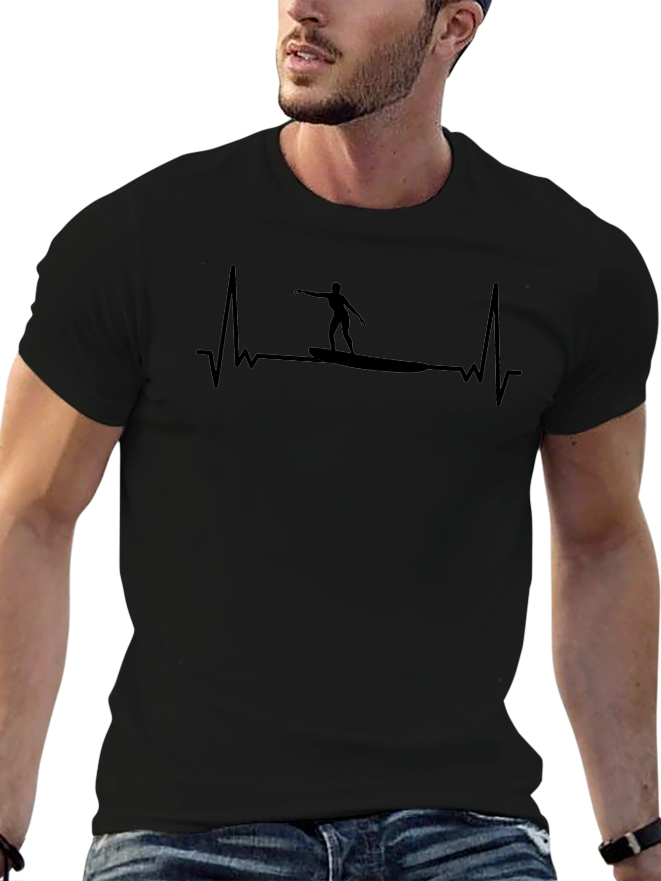 Surfing Heartbeat T-Shirt - Black